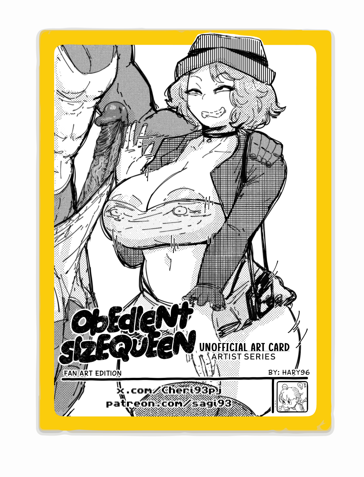 1girls, big penis, big penis adoration, black and white, blonde hair, blue eyes, breasts squeeze, bucket hat, card, cheating, cleavage, erection, fanart, female pokemon trainer, grin, halftone, hand on penis, happy expression, hary96, hat, holding penis, huge breasts, huge cock, hyper, hyper penis, jacket, large breasts, microskirt, monochrome, netorare, obedient, open jacket, penis on breasts, pleased, pokemon, pokemon xy, screentone, serena (pokemon), short hair, size queen, smile, solo, strapless top, striped hat, trading card, veiny penis, wavy hair