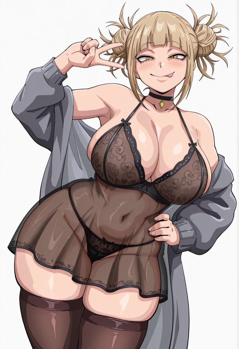 1girls, ai generated, big breasts, blonde, blonde female, blonde hair, blonde-haired female, boku no hero academia, bra, choker, curvy, curvy body, curvy female, curvy figure, female, female only, himiko toga, huge breasts, kyoru189, large breasts, light skin, light-skinned female, lingerie, long hair, looking at viewer, mature female, my hero academia, panties, seductive, seductive look, shiny, shiny skin, short hair, smile, solo, solo female, stockings, toga himiko, tongue, tongue out, yellow eyes