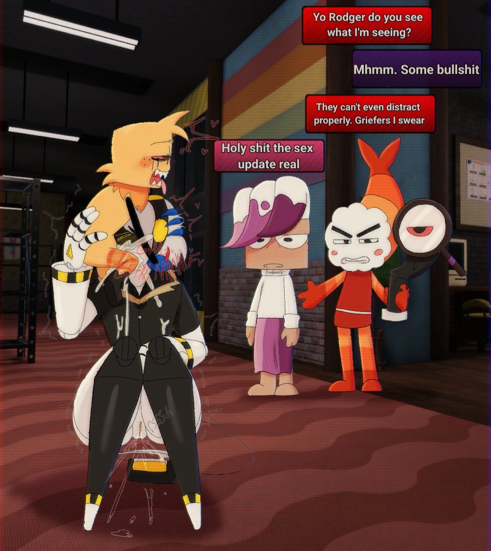 abrahamslapper, background, blowjob, blowjob face, brusha (dandy's world), crossover, cum, cum in mouth, dandy's world, dominant female, goob (dandy's world), male/female, murder drones, orgasm from oral, roblox, rodger (dandy's world), saliva, saliva string, saliva trail, shrimpo (dandy's world), smaller male, squirting, squirting orgasm, submissive male, twisted goob (dandy's world), twisted rodger (dandy's world), v (murder drones)
