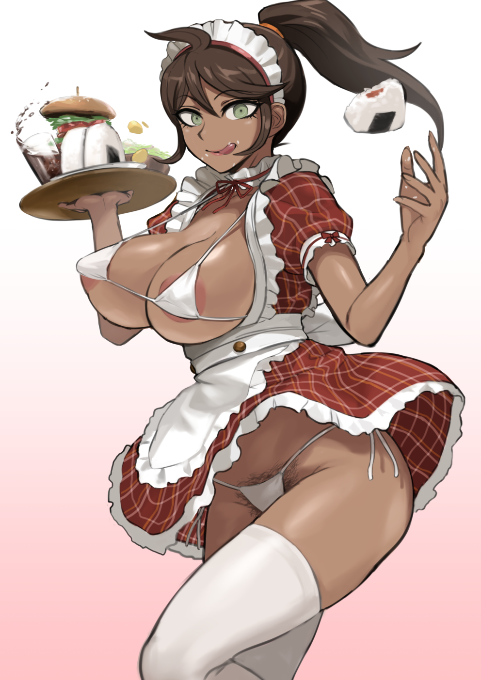 1girls, akizora, ass, breasts, danganronpa, female, owari akane, straight hair, waitress