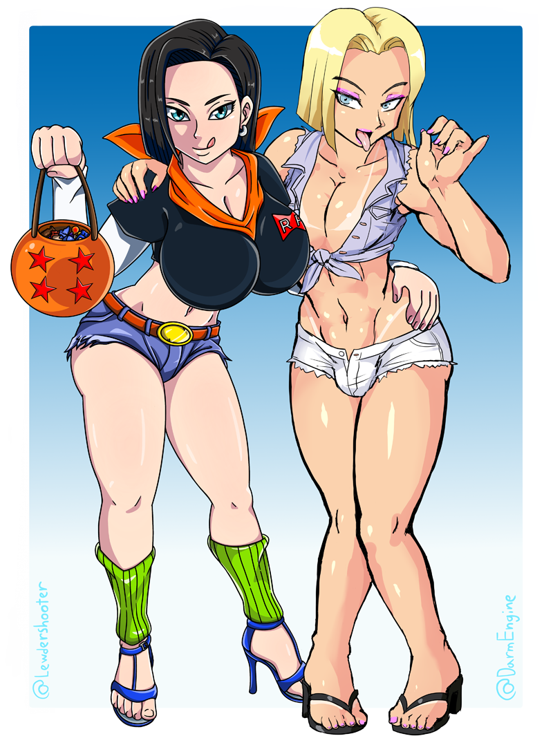 1boy 1girls air_fellatio android android_17 android_18 ball_bulge balls_under_clothes bimbo blonde_female blonde_hair breasts brother_and_sister bulge cleavage cosplay crossdressing crossplay curvy dark_hair darm_engine denim_shorts dragon_ball dragon_ball_z eyeshadow fellatio_gesture female femboy flaccid girly halloween high_heels hoop_earrings huge_breasts licking_lips lipstick makeup male no_eyewear penis_bulge penis_under_clothes shorts siblings tanline trap trick_or_treat twins wide_hips