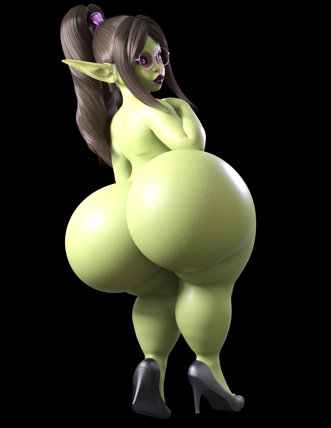 3d, ass, big ass, big butt, evolluisionist, fat ass, female, flat chest, gigantic ass, goblin, goblin female, green skin, huge ass, hyper ass, mivvi, pointy ears, shortstack