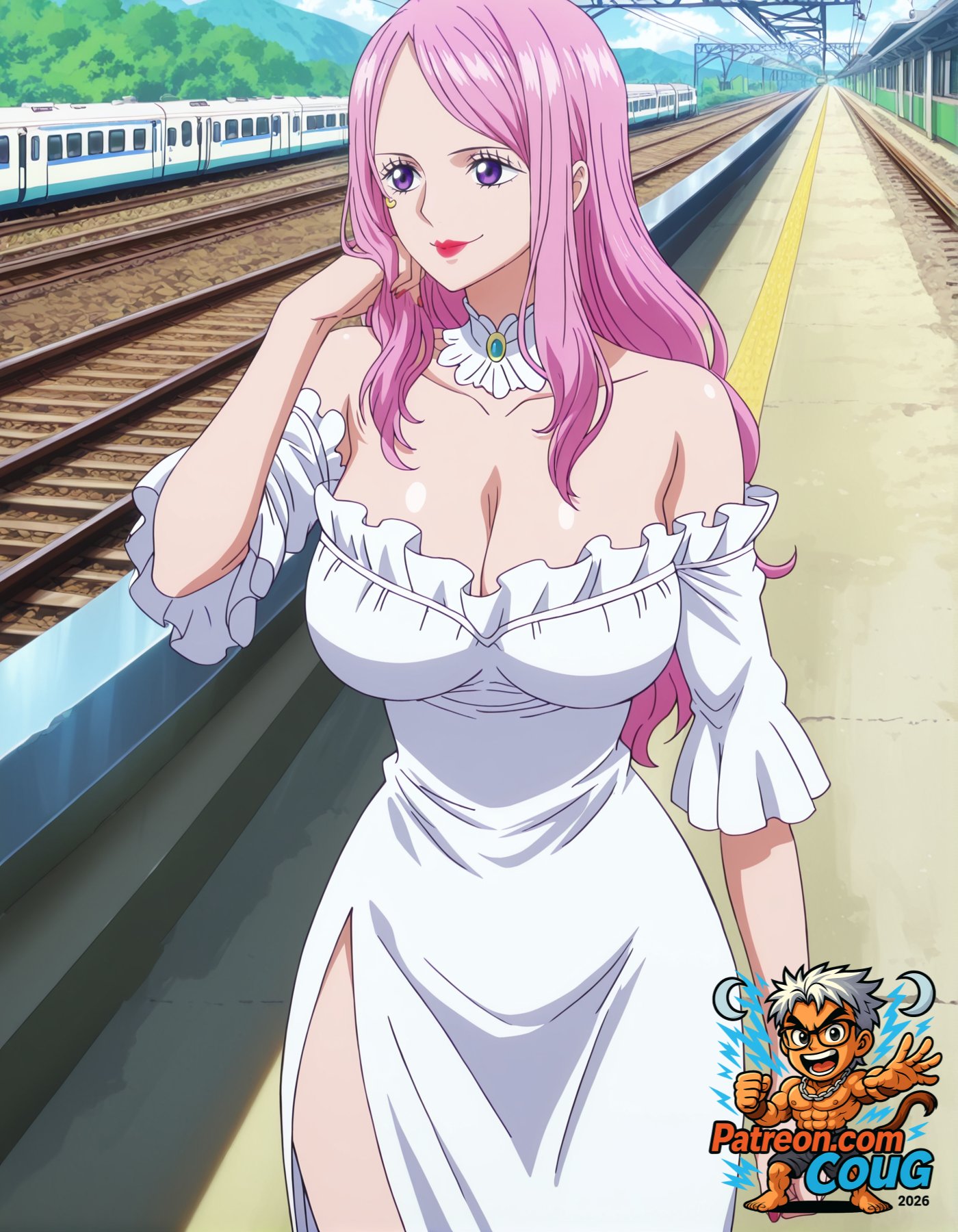 1girls, aged up, ai assisted, ai generated, coug, female, female only, jewelry bonney, one piece, pink hair, pink-haired female, stable diffusion
