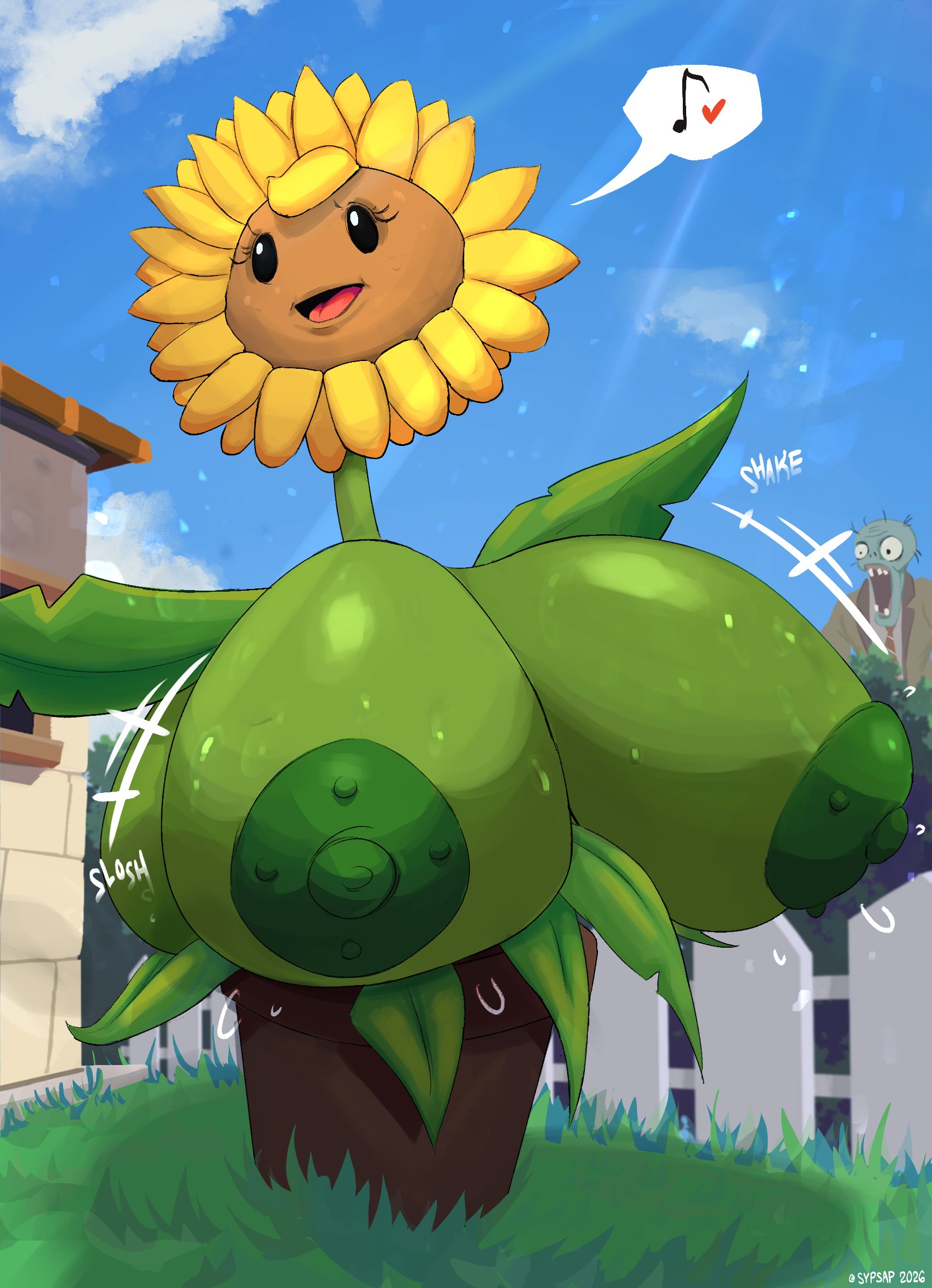 1girls, anthro, anthrofied, ass, big breasts, breasts, electronic arts, female, flora fauna, huge breasts, plant, plant humanoid, plantie, plants vs zombies, plants vs. zombies, popcap games, sunflower (pvz), sweat, sweatdrop, sypsap, video game character, video games