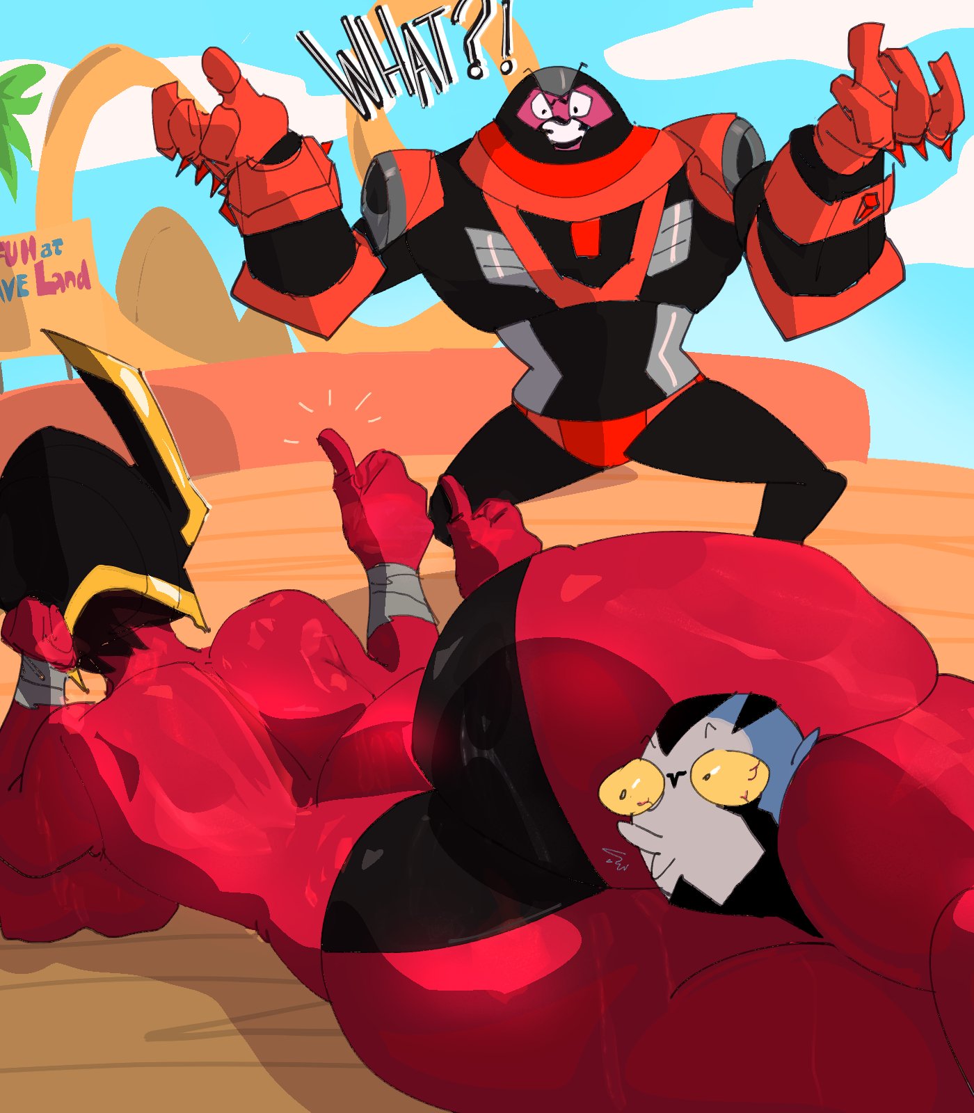 1boy, 2girls, alien, ass, ben 10, ben 10 omniverse, big ass, female, femdom, fistina, huge ass, looma red wind, male, malesub, muscular, muscular female, red skin, rook blonko, scissorhold, strayzinhoart, tetramand, thick thighs