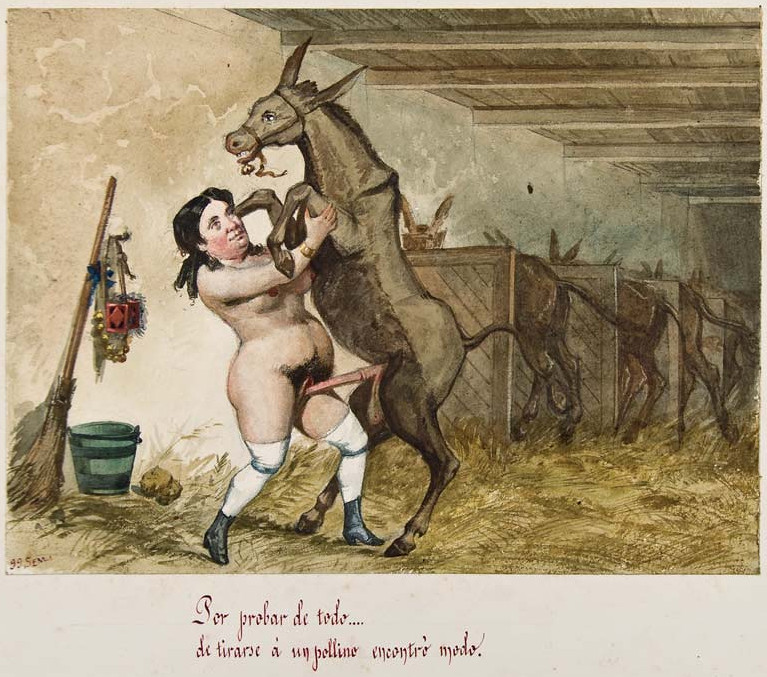 19th_century 1boy 1girls animal_genitalia animal_penis asinus ass balls bestiality biped black_hair breasts broom brown_body brown_fur brown_tail bucket cleaning_tool clothing detailed_background donkey duo_focus equid equine equine_penis female female_penetrated feral feral_penetrating feral_penetrating_human fine_art footwear from_front_position front_pussy fur genitals group hair holding_leg hooves human human_on_feral human_penetrated humanoid_genitalia humanoid_pussy inside interspecies isabel_ii light_body light_skin long_penis looking_at_another male male/female male_penetrating male_penetrating_female mammal mostly_nude nipples nude painting_(artwork) penetration penis pubes public_domain pussy quadruped sex shoes slightly_chubby spanish_text standing standing_sex stone_wall teeth text traditional_media_(artwork) translated unknown_artist vaginal_penetration wall_(structure) watercolor_(artwork) zoophilia