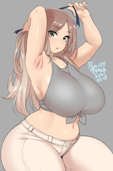 1girls armpit_fetish armpits breasts cleavage female female_only huge_breasts looking_at_viewer ryo_agawa slightly_chubby solo thick_thighs wide_hips