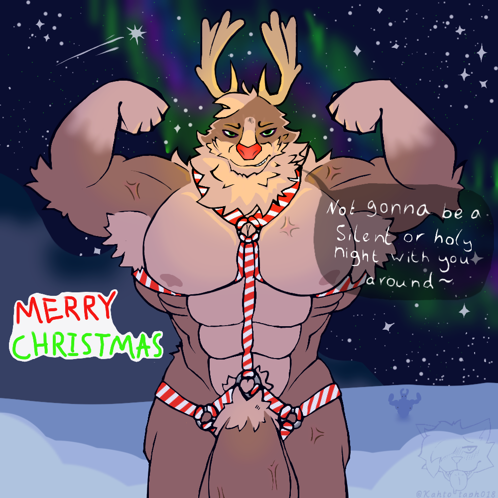 1:1 abs anthro armpit_hair armpit_tuft artist_logo ass aurora_(phenomenon) big_butt big_penis body_hair bondage christmas deer english_text flexing flexing_biceps genitals glowing glowing_nose green_eyes harness holiday_message holidays horn huge_butt huge_cock humanoid hyper hyper_butt hyper_genitalia hyper_penis kahto_taph42 light lighting logo male mammal merry_christmas muscular muscular_male new_world_deer nipples pecs penis pubes red_nose reindeer rudolph_the_red-nosed_reindeer shaded shooting signature smile smiling_at_viewer smirk smirking_at_viewer snow snowman solo speech_bubble star stripes text vein veiny_muscles veiny_penis