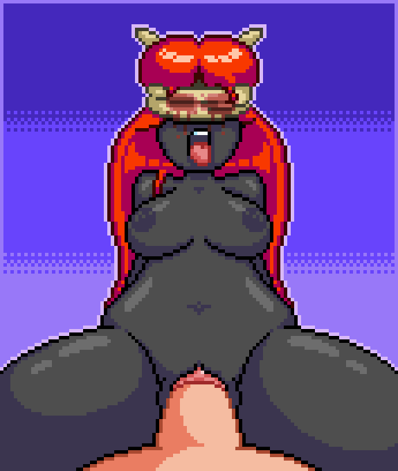 1girls, alternate version available, areolae, artist request, big penis, black body, blindfold, breasts, demon, demon girl, female, horn, horns, lilith (the binding of isaac), long hair, male, medium breasts, navel, nipples, open mouth, penis, pixel art, purple background, pussy, red hair, riding, riding penis, the binding of isaac, tongue, two-tone background, vagina, vaginal penetration, year request