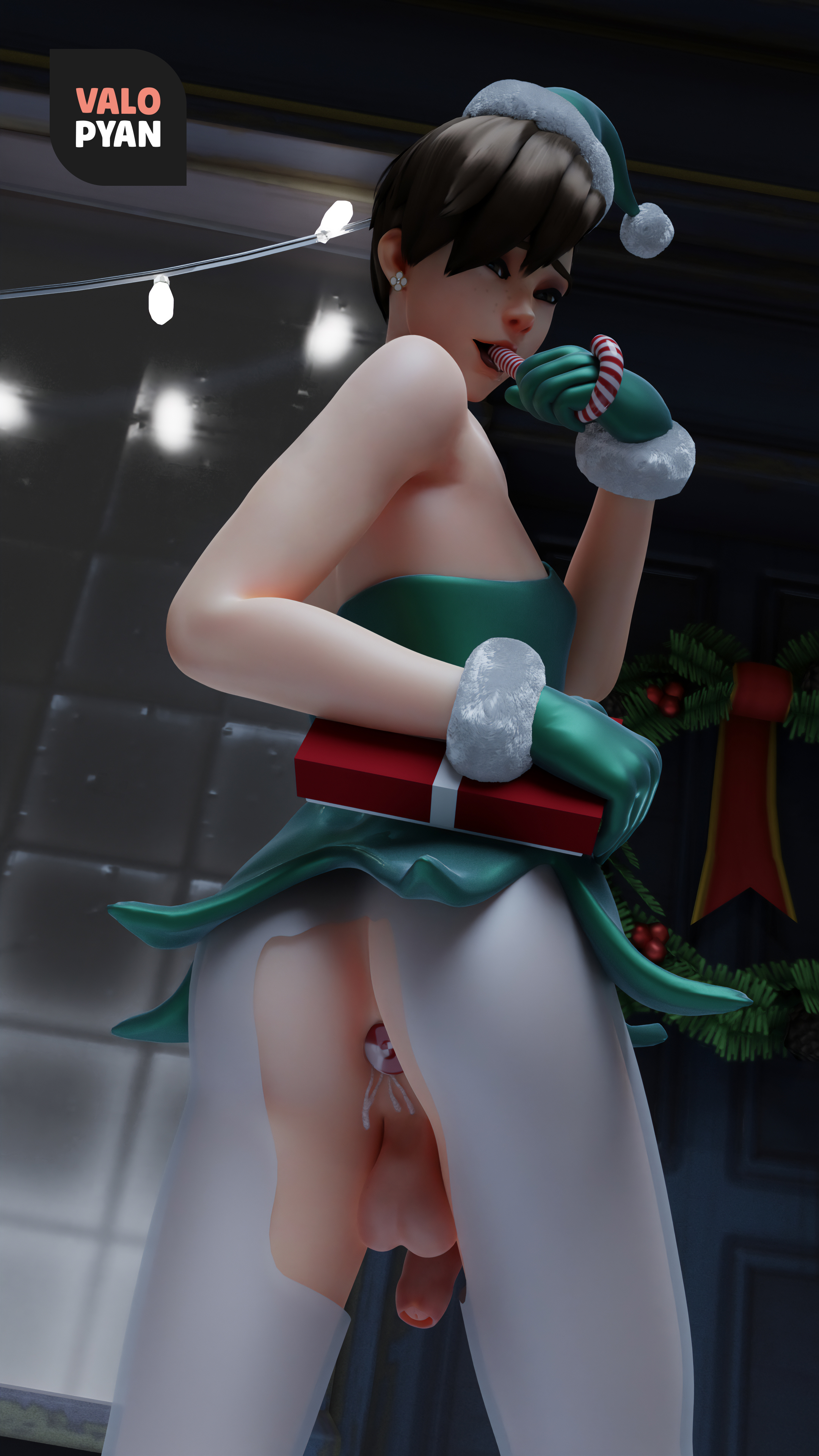 1boy, 1femboy, 3d, anal plug, buttplug, candy cane, christmas, christmas outfit, femboy, foreskin, genderswap, genderswap (ftm), male, male only, male tracer, outdoors, outside, overwatch, overwatch 2, penis, presenting anus, presenting hindquarters, rule 63, tracer, trap, uncircumcised, valopyan, yaoi