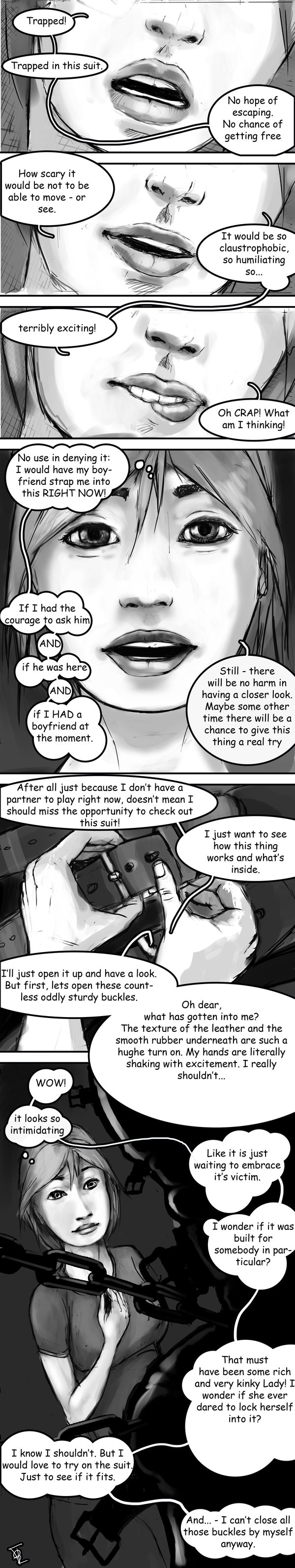 black_and_white bondage_gear comic comic_page latex tagme text_bubble toszum