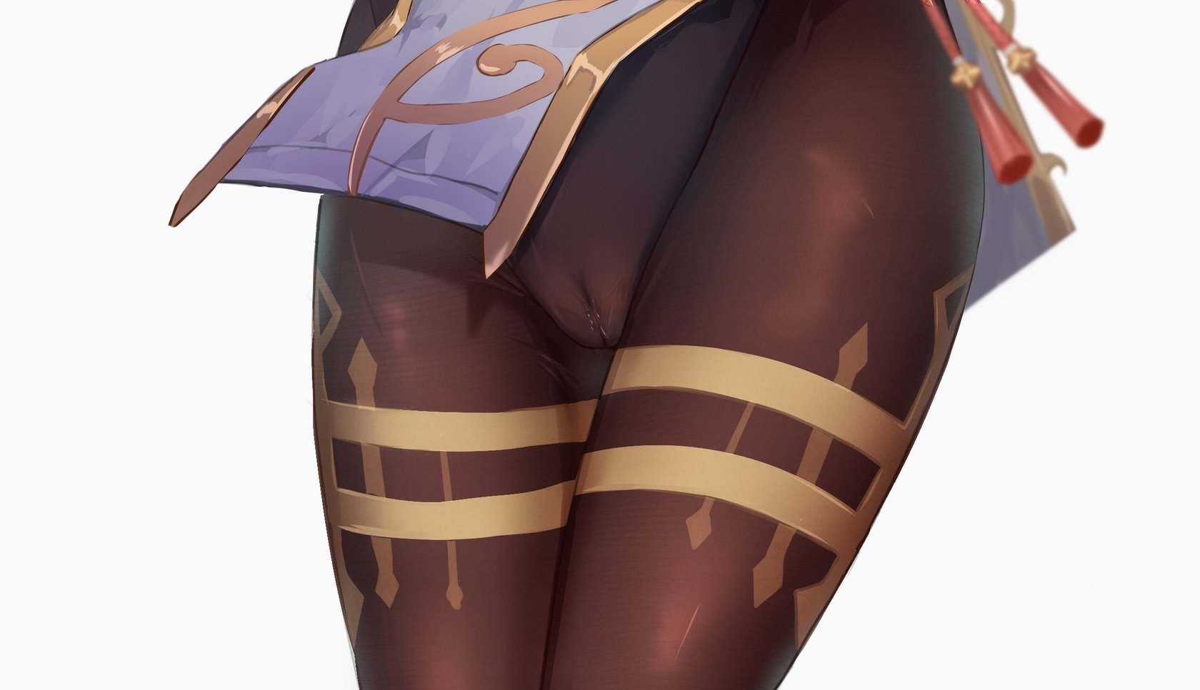 below view, black legwear, bottom view, cameltoe, dress lift, female, female only, ganyu (genshin impact), genshin impact, highres, hip focus, ldd.ek, leotard, lifting skirt, pantyhose, pussy, pussy focus, tagme, tagme (artist), thighs, tight clothing, viewed from below