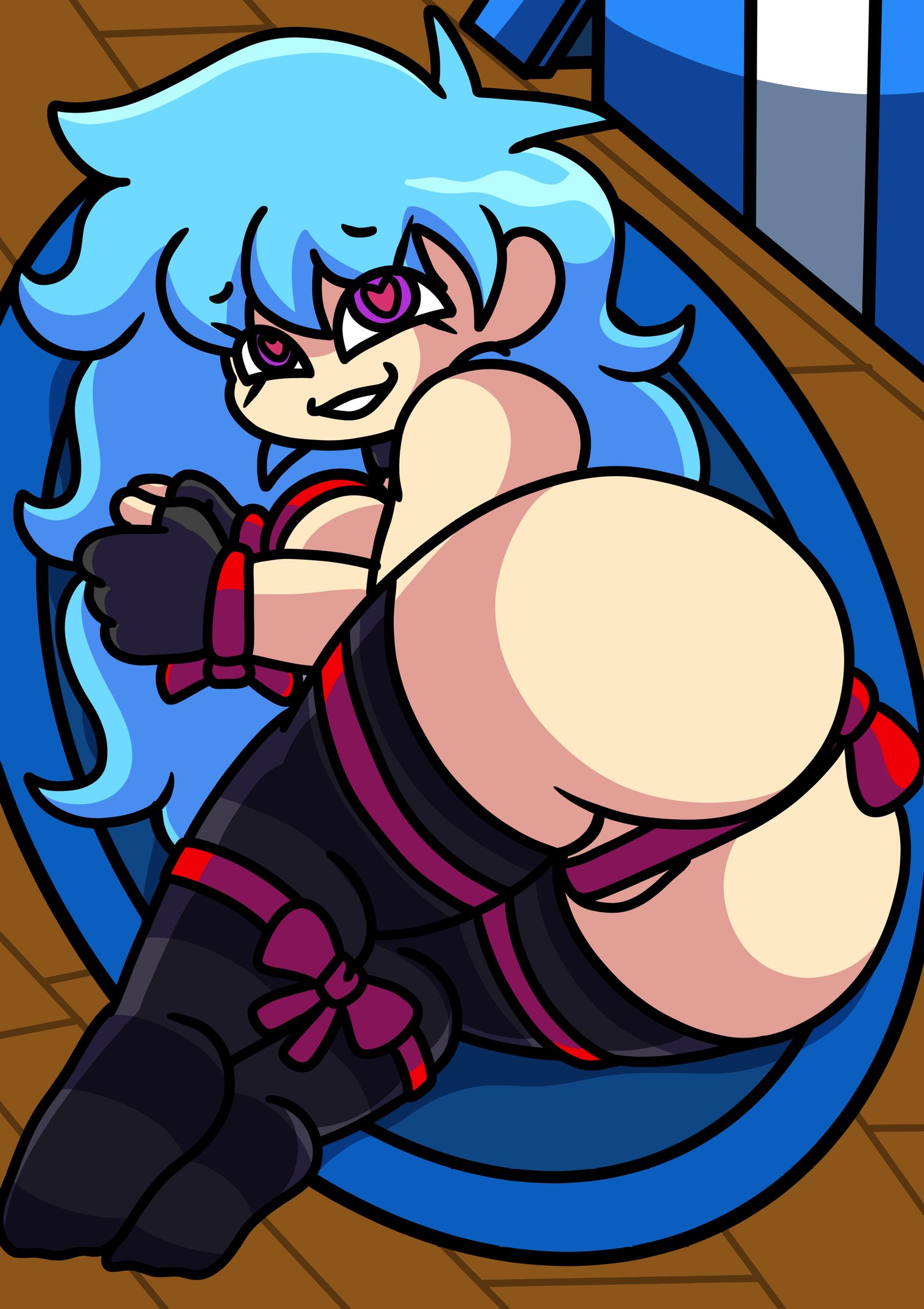 ass, bondage, choker, christmas, christmas outfit, darkasiden, friday night funkin, friday night funkin mod, ribbons, sky (friday night funkin), skyblue, skyverse, tagme, thighhighs