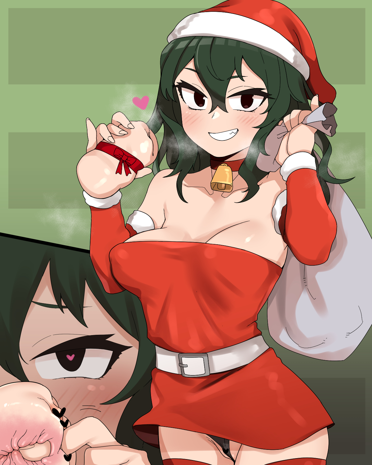 1girls, christmas, christmas outfit, female, female only, georugu13, green hair, green-haired female, my hero academia, tagme, tokage setsuna