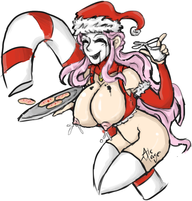 1girls alemage areolae big_breasts breasts candy_cane christmas cookies female female_only happy holidays lactating lactation light-skinned_female light_skin long_hair milk nude pale_skin pink_hair png red_sleeves santa_costume santa_hat scp-035 scp_containment_breach scp_foundation solo thighhighs white_legwear white_thighhighs