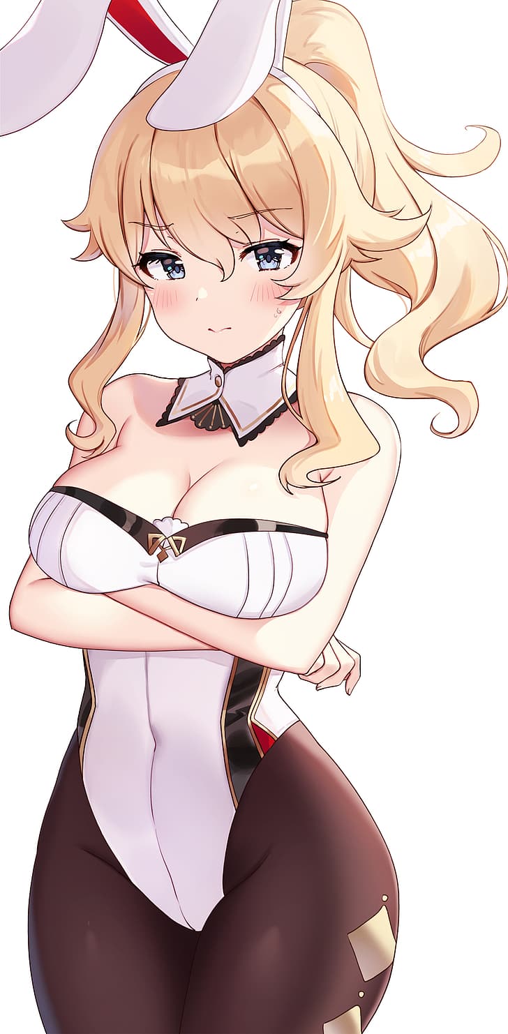 blonde hair, breasts, bunnysuit, female, female only, genshin impact, human, jean gunnhildr, thighs