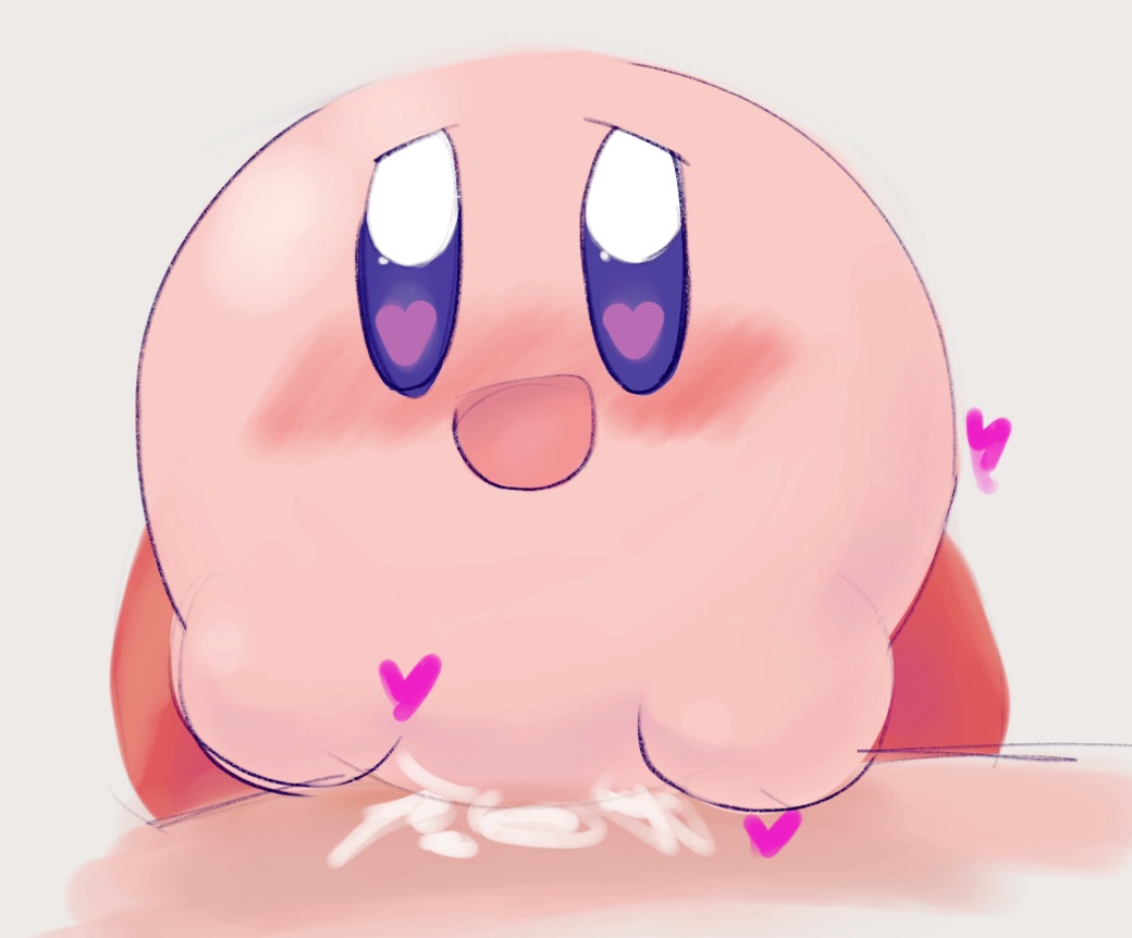 <3_eyes blush bodily_fluids cum cum_pool female first_person_view genital_fluids genitals heart kirby kirby_(series) larger_male leg_markings looking_at_viewer male male/female male_pov markings nintendo open_mouth penetration penis pink_body poi_(artist) red_markings rule_63 simple_background sitting_on_penis size_difference smaller_female smaller_penetrated socks_(marking) video_games waddling_head white_background