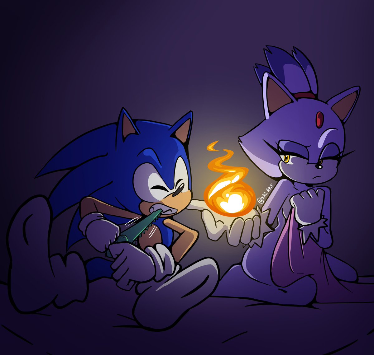 bed, bedroom, blaze the cat, cat girl, catgirl, condom, condom in mouth, darkness, fire, flare, light, sheet, sheet grab, sonic (series), sonic the hedgehog, sonic the hedgehog (series), xao art