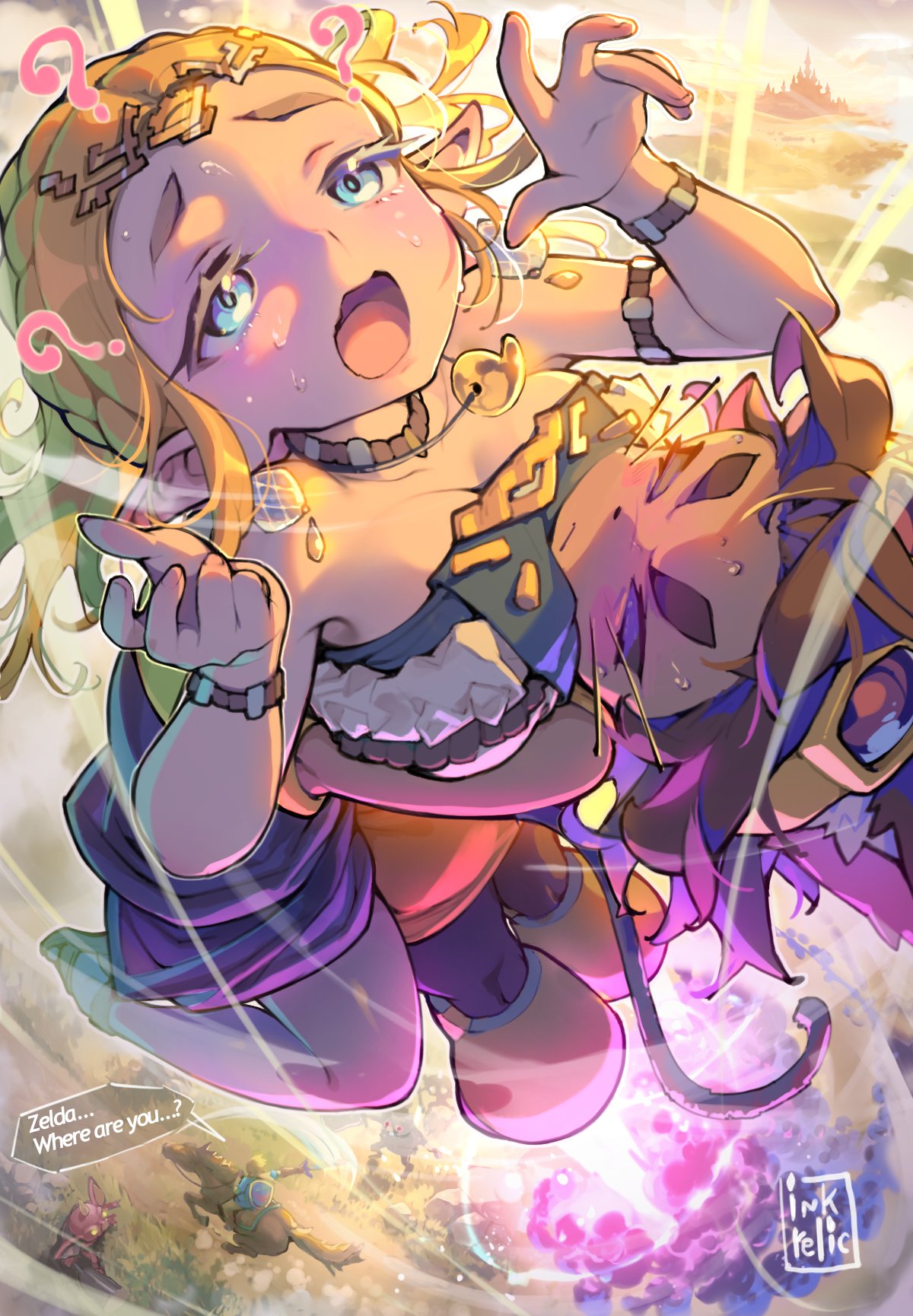 biting clothes, breath of the wild, cat ears, cat girl, elf, elf ears, elf female, gameoverse, glitch productions, interspecies, kidnapping, kit (gameoverse), kit bodega, legend of zelda, link (breath of the wild), nintendo, princess zelda, question mark, unclothing, zelda (tears of the kingdom)