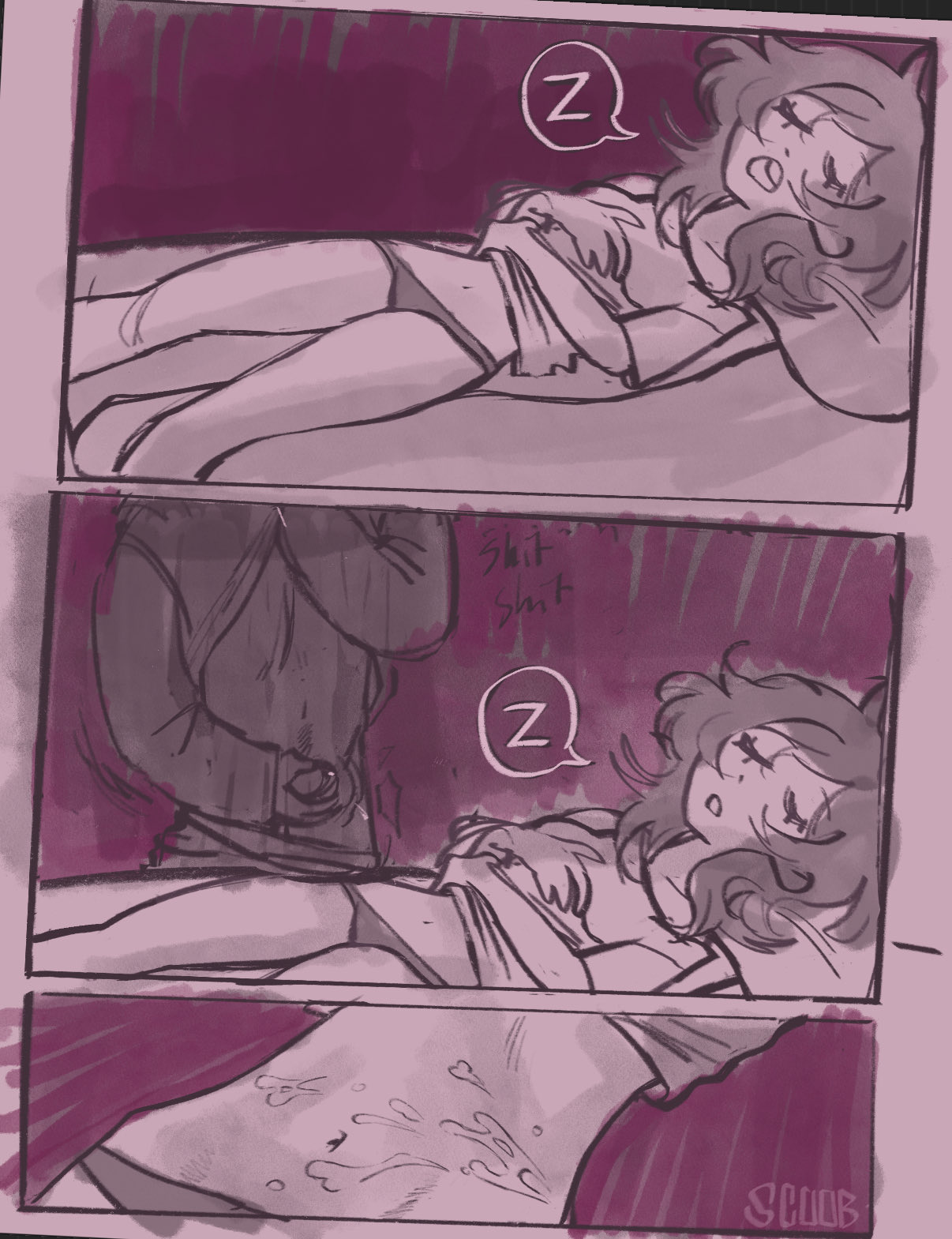 1boy, 1girls, 2d, andrew graves, ashley graves, bed, belly, brother and sister, closed eyes, cum, cum on body, cum on stomach, female, incest, lying, lying on back, lying on bed, male, masturbation, penis, scooub, siblings, sleeping, somnophilia, stealth masturbation, straight, the coffin of andy and leyley, thighs