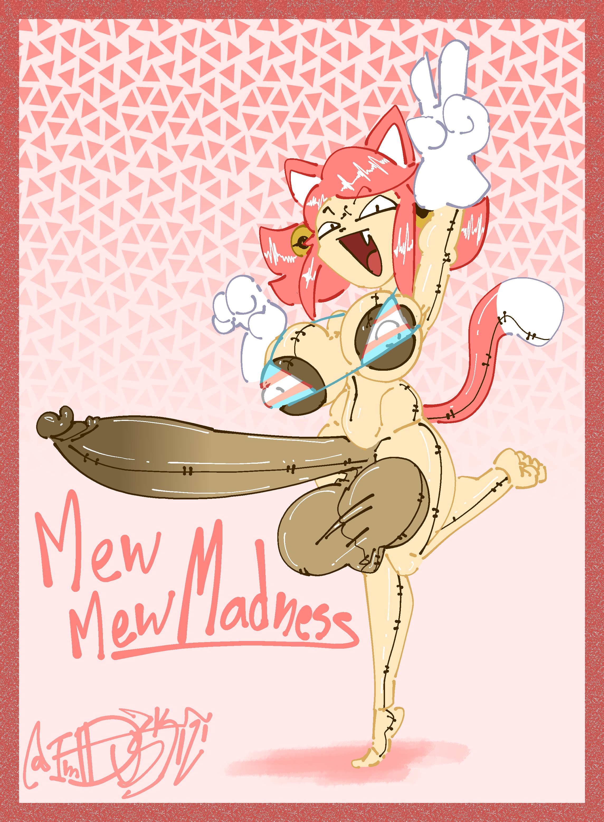 1girls, alternate version available, big balls, big breasts, big penis, cat ears, cat tail, catgirl, colored, duskizi, futanari, gynomorph, mad mew mew, penis, trans flag, trans woman, transfem, transgender pride colors, undertale