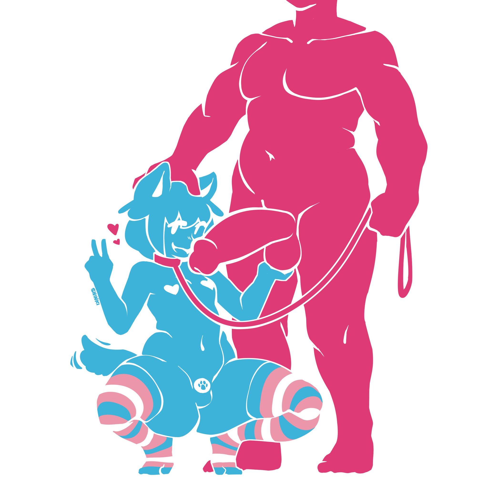 1boy, 1girls, chastity cage, collar, flat chastity cage, shinki (artist), ship dynamics, tagme, transgender pride colors, transgender woman