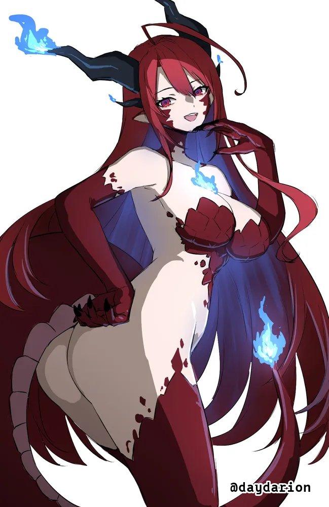 1girl, 1girls, adult, adult female, ass, ass cleavage, ass crack, big boobs, big breasts, black horn, black horns, busty, busty female, busty girl, butt, dayyo (daydarion/day-chan), dragon girl, elizabeth rose bloodflame, hololive, hololive english, horn, horns, inframammary fold, large boobs, large breasts, leaning, leaning forward, looking back, looking back at viewer, mature, mature female, open mouth, open mouth smile, parted lips, posing, posing for the viewer, posing naked, posing nude, red eyes, red hair, red-eyed female, red-haired female, smile, smiley face, smiling, smiling at viewer, standing, tail, thick ass, thick butt, tongue, upper teeth, virtual youtuber