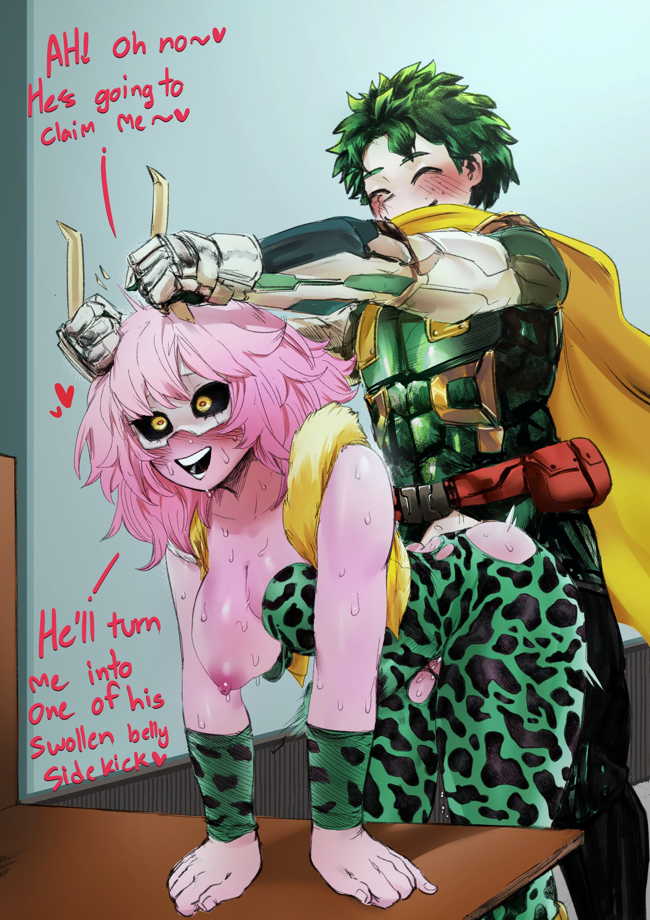 1boy, 1girls, amano44, ass, balls, big balls, big cock, big nipples, big penis, blush, blush lines, blushing, boku no hero academia, boku no hero academia (finale), boobs, breasts, butt, cock, doggy style, doggystyle, english, english text, gigantic balls, gigantic cock, gigantic penis, grabbing horns, green hair, heart, heart symbol, heart-shaped pupils, hips, horn, horn grab, horns, huge balls, huge cock, huge nipples, huge penis, imminent impregnation, izuku midoriya, japanese, japanese female, japanese male, long hair, massive balls, massive cock, massive penis, medium ass, medium boobs, medium breasts, medium butt, medium tits, mina ashido, mina ashido time-skip, my hero academia, my hero academia (finale), nipples, penis, penis in pussy, pink body, pink hair, pink skin, post-timeskip, short hair, small ass, small boobs, small breasts, small butt, small tits, text, text bubble, thighs, tits