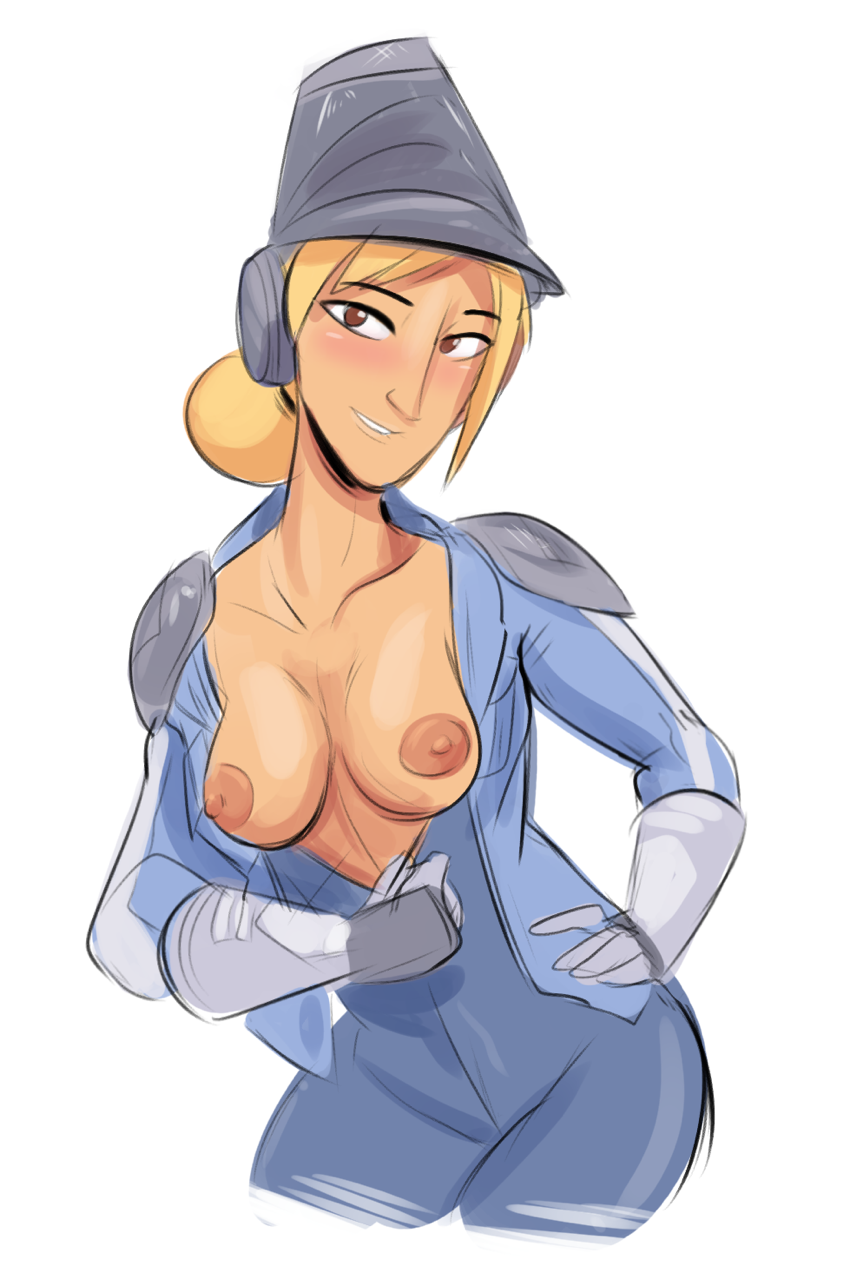 1girls big_breasts blonde_hair blush breasts breasts_out brown_eyes curvy female female_focus female_only herny looking_at_viewer maketh_tua no_bra short_hair simple_background smile star_wars star_wars_rebels stripping undressing white_background wide_hips