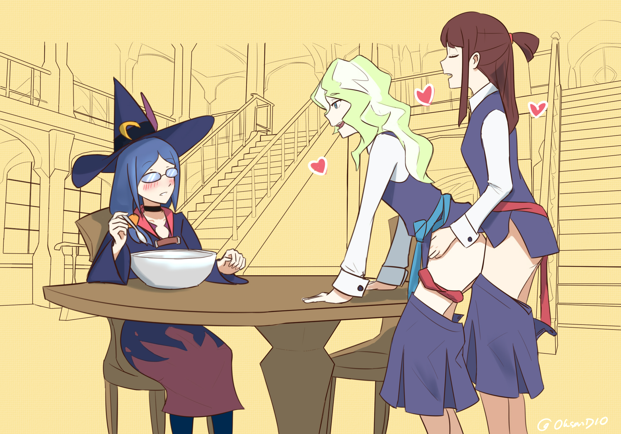 1futa, 2girls, atsuko kagari, blush, breasts, cheating, clothed, clothed sex, clothing, cucked by futa, cuckold, cuckquean, diakko, diana cavendish, duo, female, forced to watch, from behind, fully clothed, futa on female, futanari, human, intersex, light skin, light-skinned female, light-skinned futa, little witch academia, moe grenadier, mostly clothed, netorare, ntr, oksandio, pale skin, panties around legs, panties down, skirt down, standing, studio trigger, ursula callistis