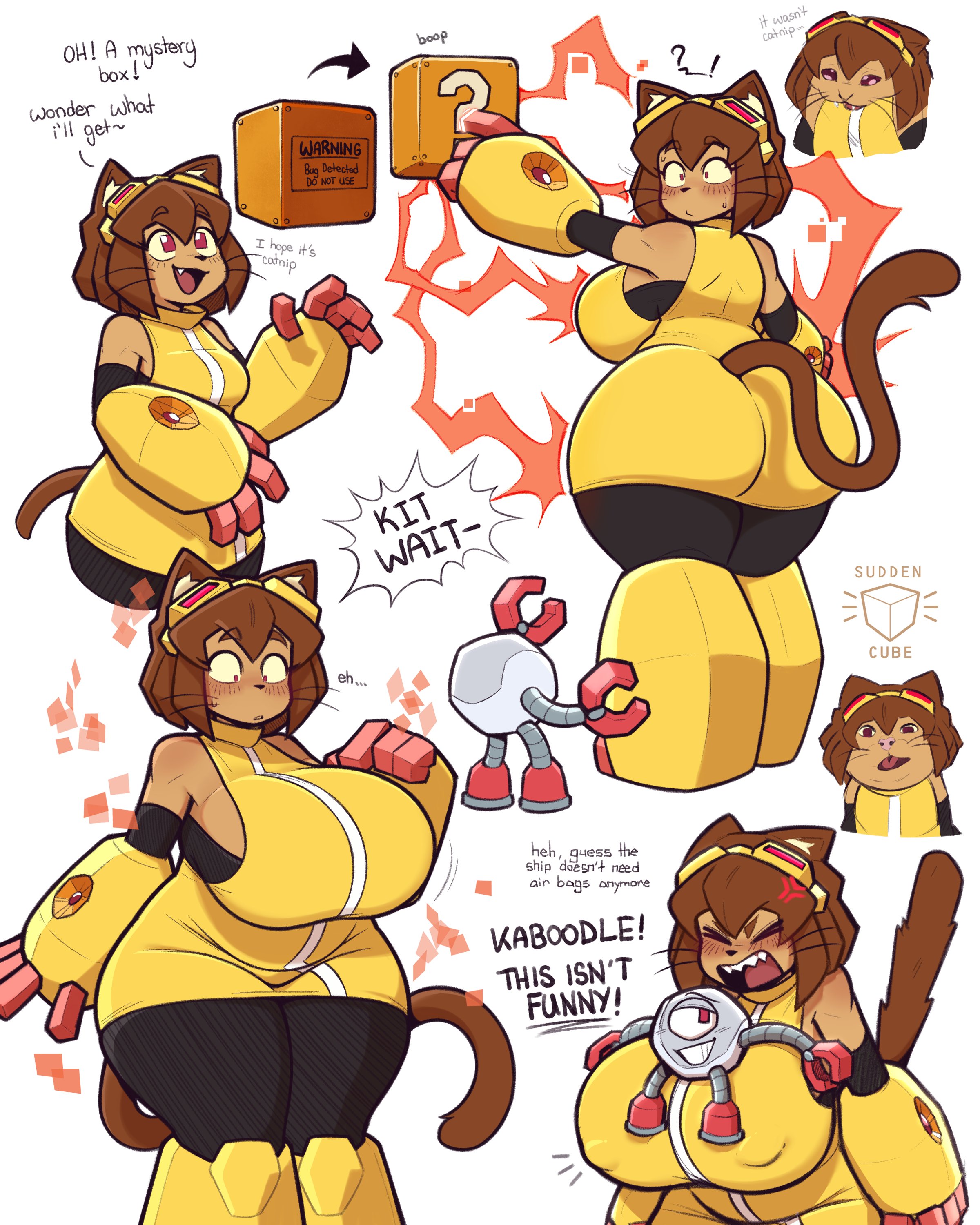 1girls, anthro, ass, ass expansion, big breasts, breast expansion, breasts, dialogue, female, female focus, gameoverse, huge ass, huge breasts, kaboodle (gameoverse), kit (gameoverse), large ass, large breasts, suddencube (artist), thick thighs, thighs, wide hips