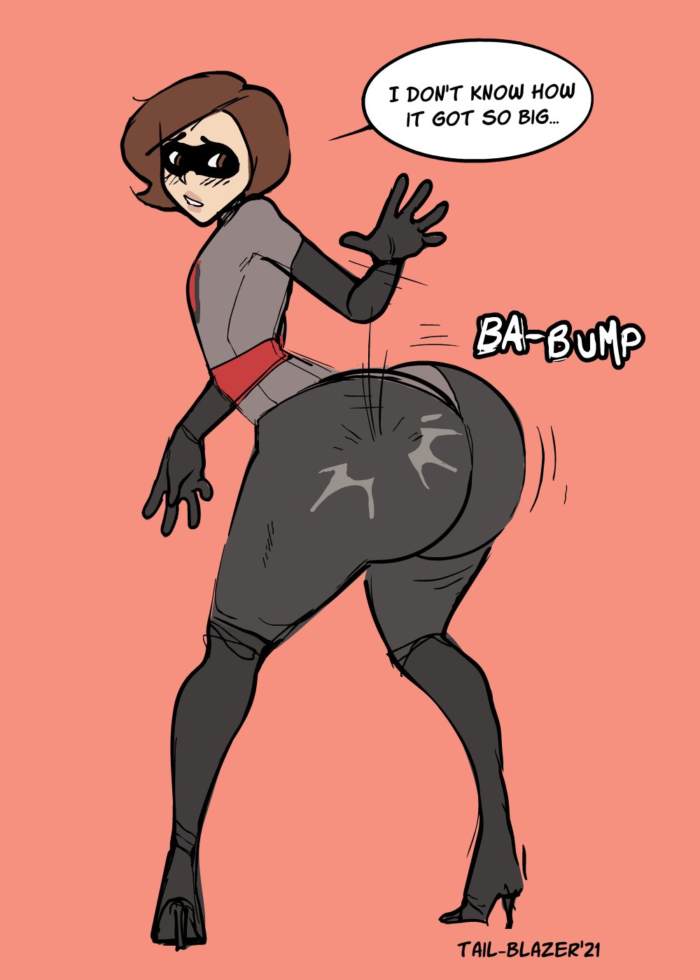 alternate_costume ass ass_expansion bottom_heavy disney elastigirl elastigirl_(the_incredibles_2_supersuit) helen_parr huge_ass large_ass pixar rough_sketch slapping_ass smooth_skin superheroine tail-blazer the_incredibles the_incredibles_2