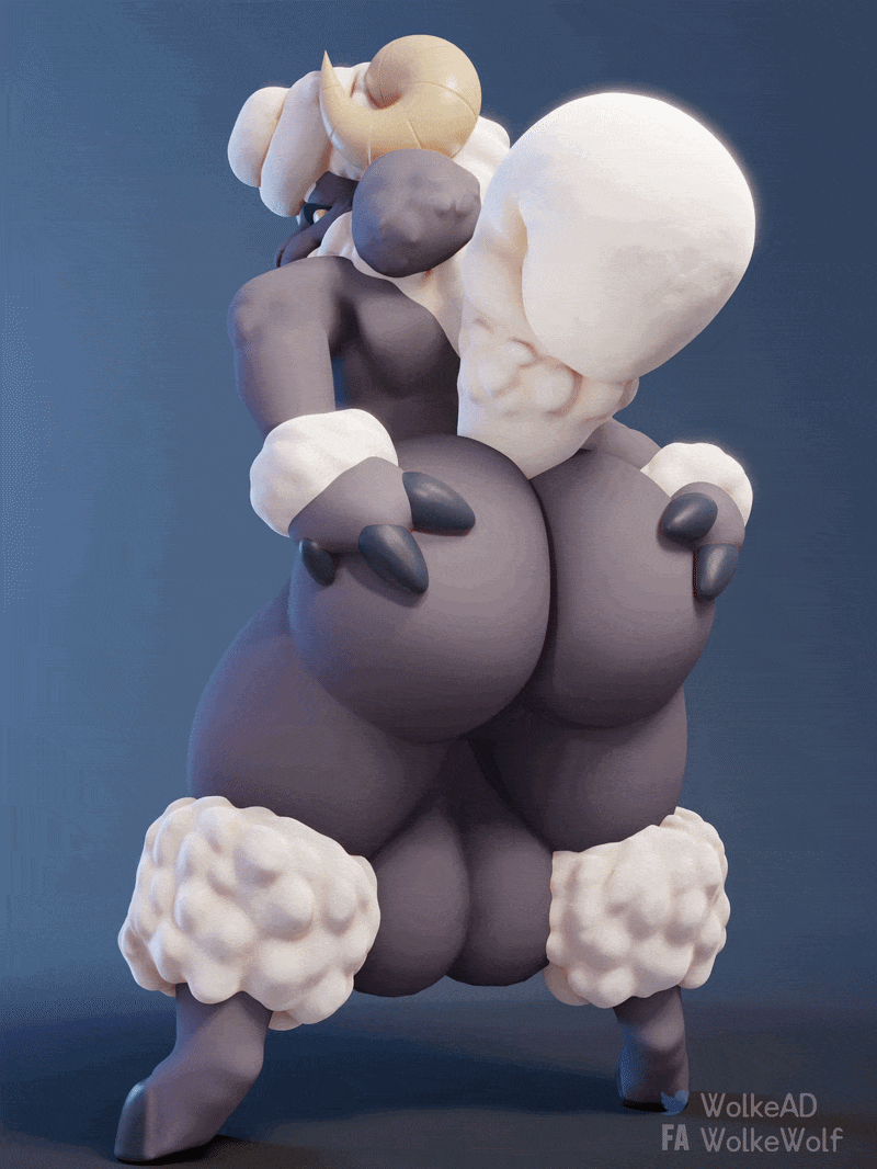 1boy, animated, anthro, anthro only, anus, ass, backsack, balls, ballsack, big ass, big balls, big butt, big testicles, black, black body, black skin, bovid, butt, caprine, femboy, floopy ears, furry, furry only, gif, horn, horns, huge ass, huge balls, huge butt, huge testicles, loop, looping animation, male, male only, presenting, presenting anus, presenting ass, presenting hindquarters, rear view, sheep, short playtime, shorter than 10 seconds, solo, solo anthro, solo male, spreading, spreading anus, spreading ass, tail, testicles, white body, white fur, wolke, wool (fur)