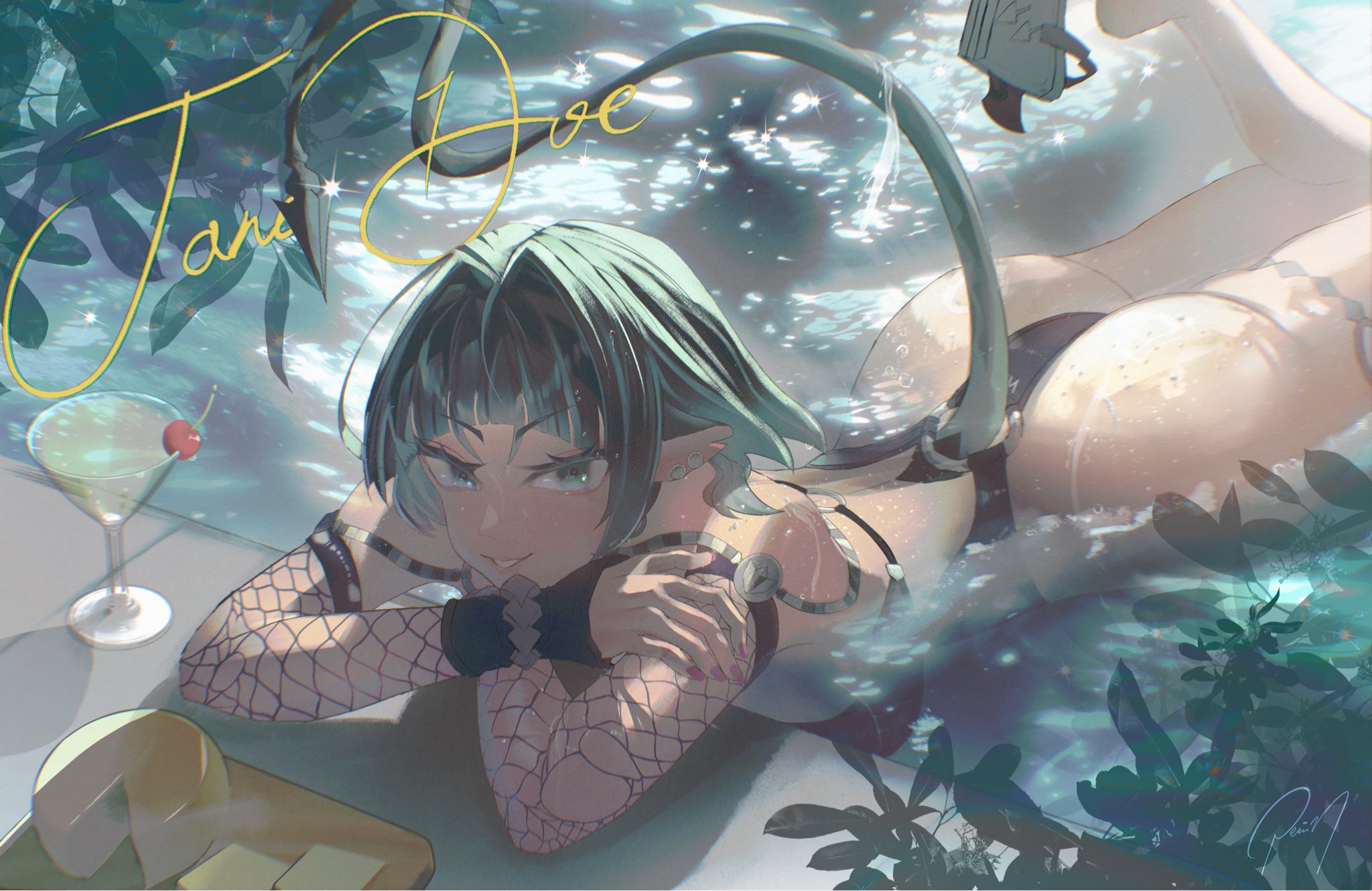 1girls, artist request, ass, breasts, female, female focus, female only, jane doe (zenless zone zero), large ass, large breasts, light skin, light-skinned female, looking at viewer, solo, swimsuit, thick thighs, thighs, wide hips, zenless zone zero