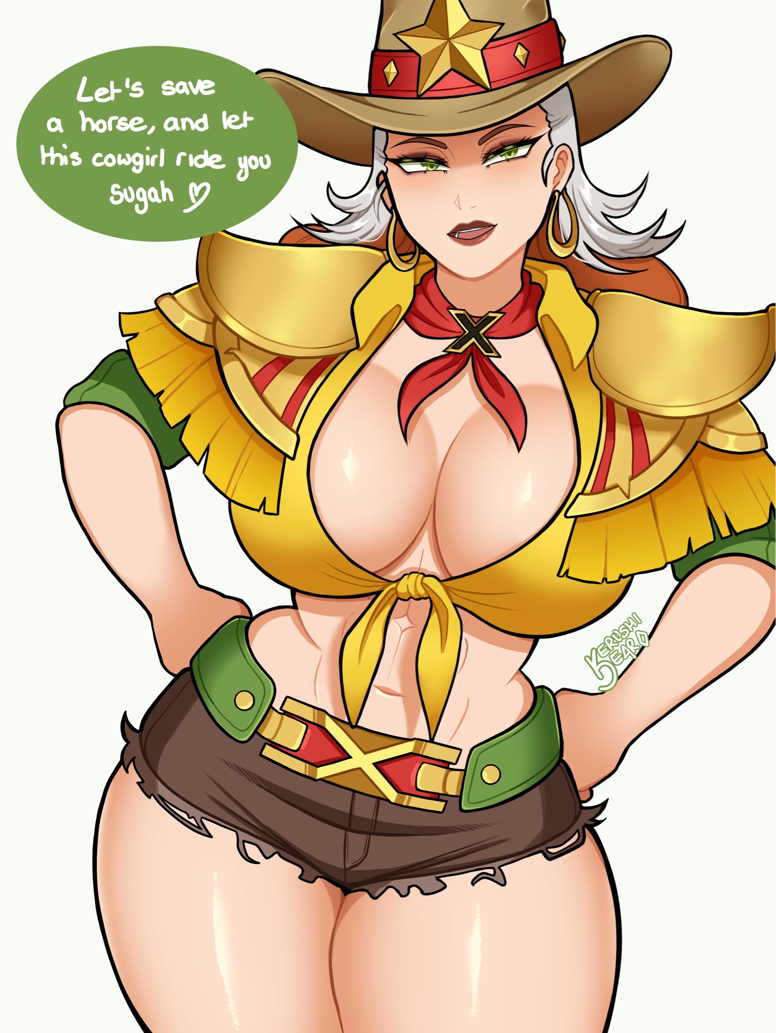 2d, anna marie, artist request, big breasts, big tits, cleavage, clothed, cowgirl, cowgirl outfit, dialogue, fully clothed, marvel, marvel comics, marvel rivals, rogue (marvel rivals), rogue (starlit rebel), rogue (x-men), simple background, solo, solo female, southern, white background