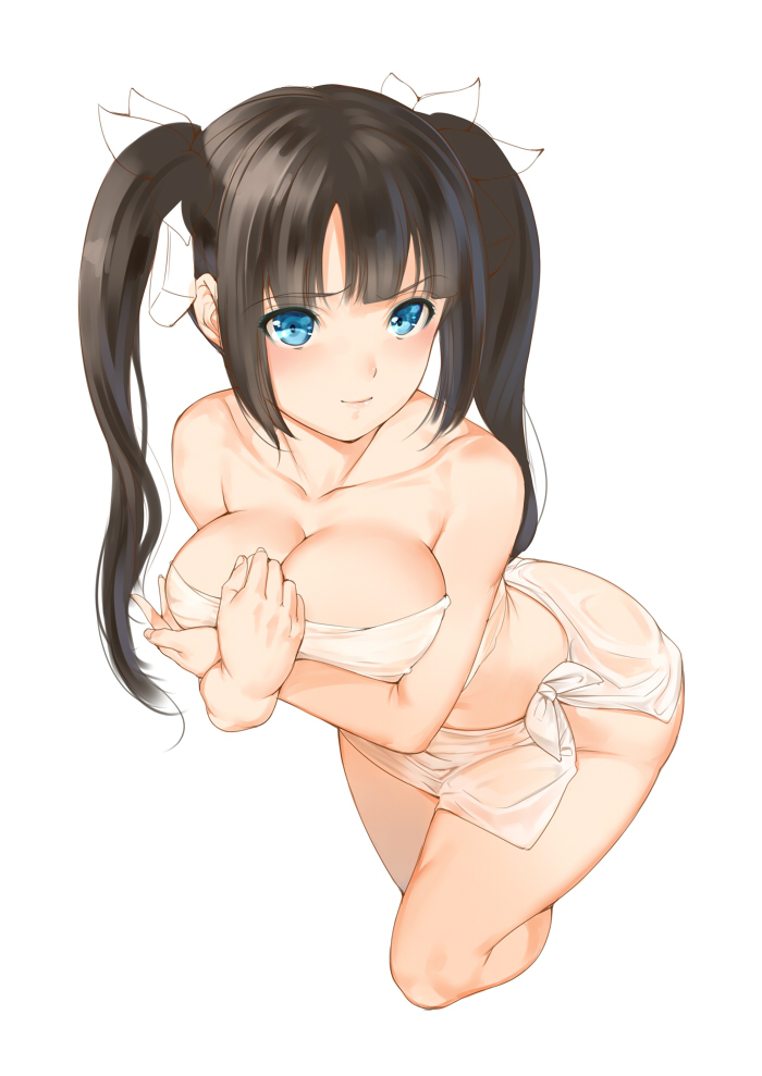 1girls, black hair, blue eyes, breasts, dungeon ni deai wo motomeru no wa machigatteiru darou ka, female, female focus, hestia (danmachi), long hair, solo, tagme, twintails