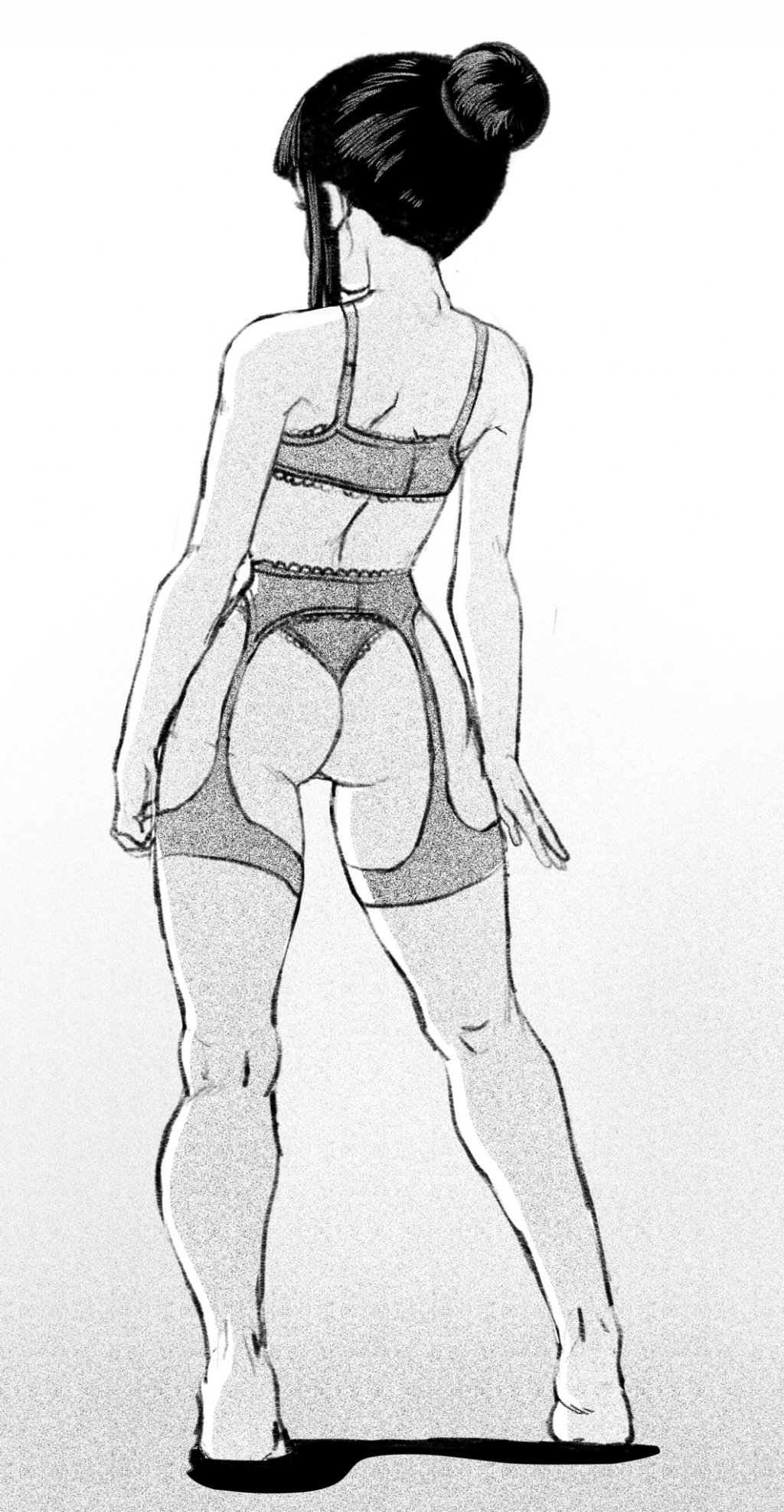 1girls, chichi, dragon ball, dragon ball z, female, monochrome, no eyewear, unknown artist