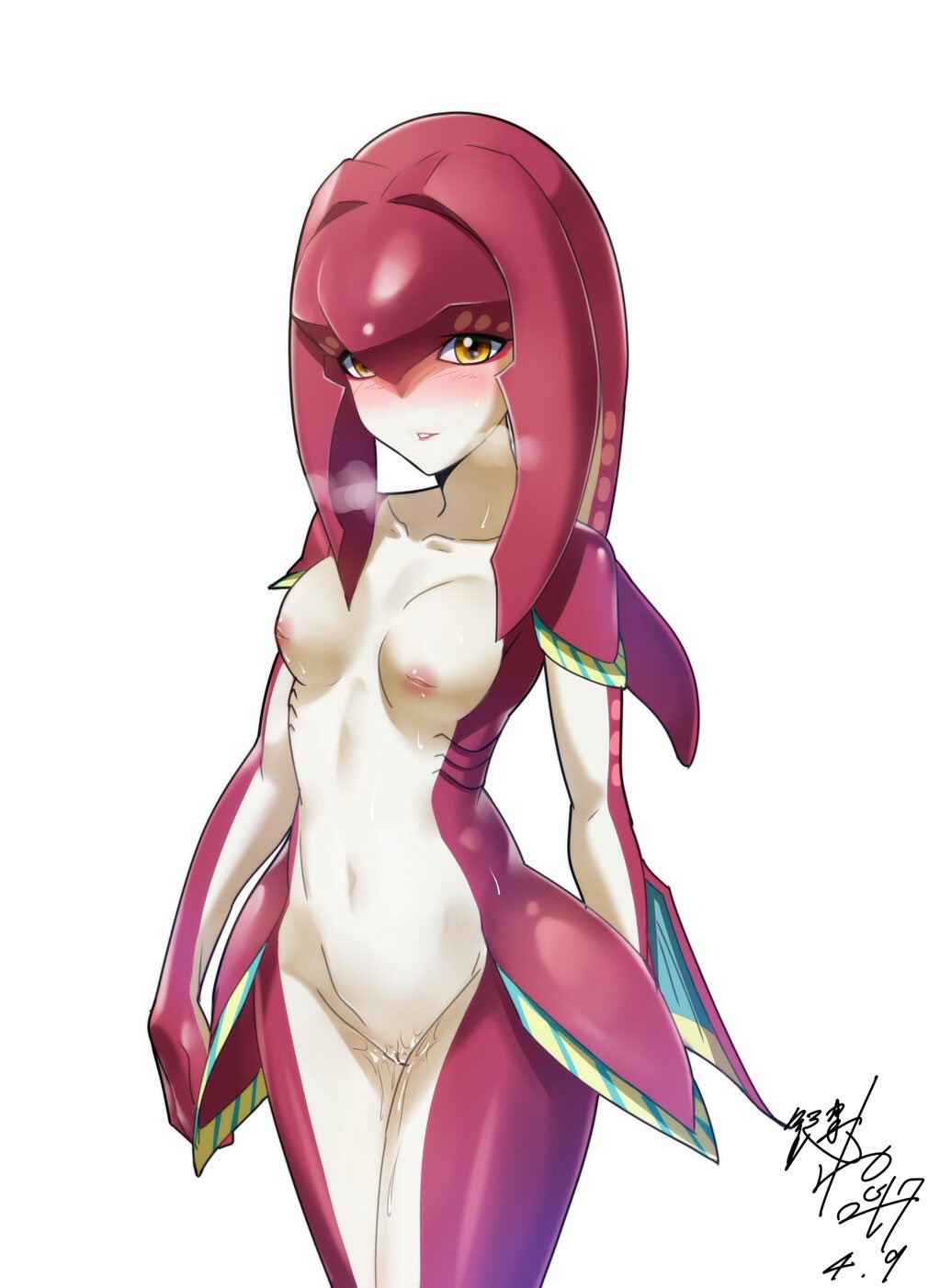 1girls breasts breath_of_the_wild female female_only fish_girl kagiyama_(clave) mipha monster_girl nintendo nipples red_skin solo tagme the_legend_of_zelda wet zora