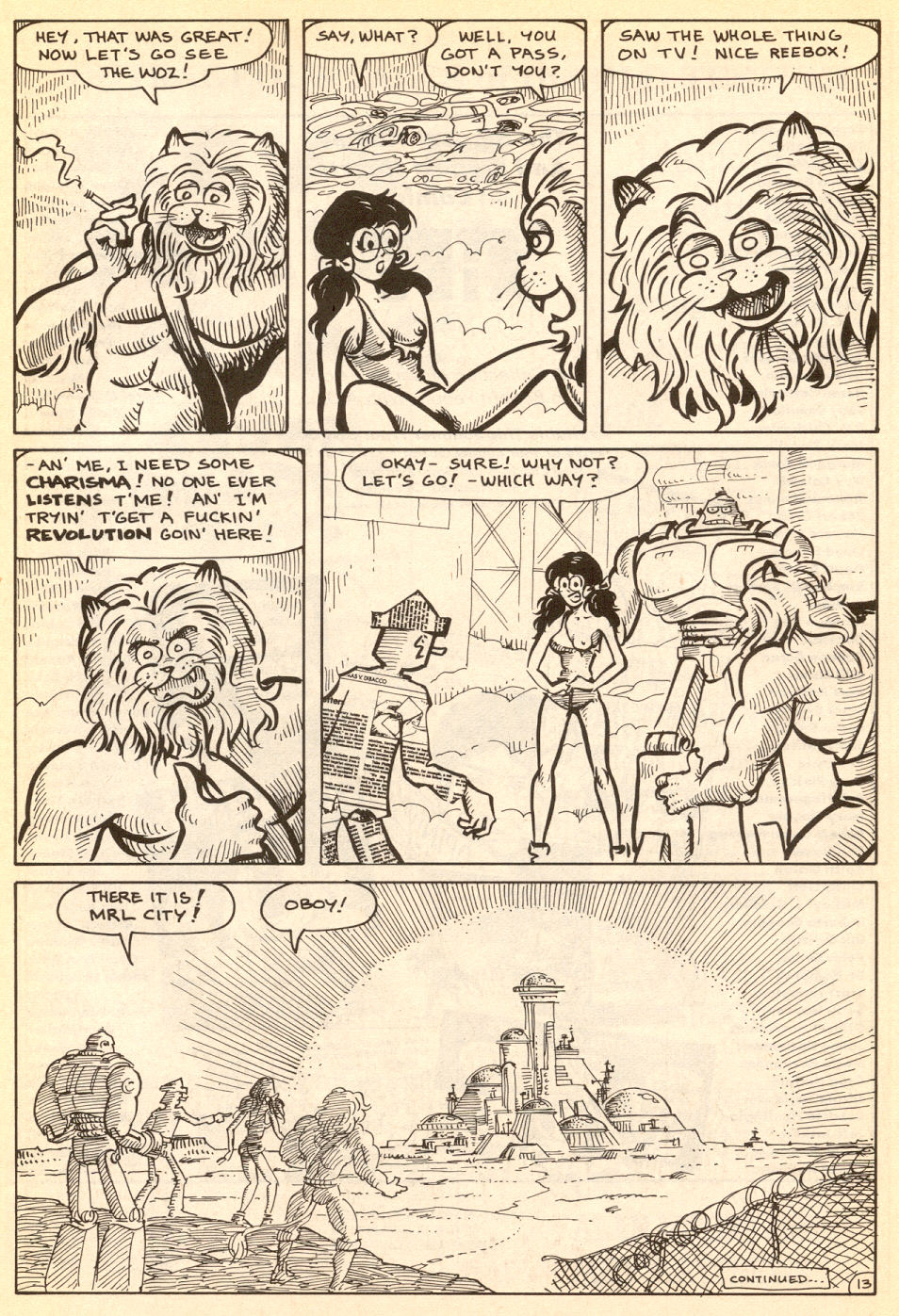 1girls 3boys black_hair boots cherry_poptart_(comic) cigarette comic comic_page dialogue ellie_dee female hairy hairy_pussy jean_shorts larry_welz lion lion_ears lion_man lion_tail lionman newspaper palace paperboy pubes pubic_hair pulling_up_pants robot robot_boy shorts_up speedo straight_hair tank_top torn_clothes torn_clothing torn_tank_top