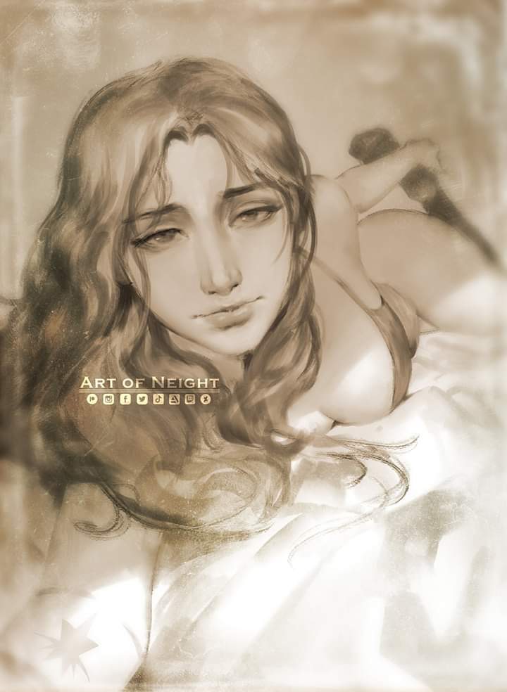 attack on titan, bottomless, cleavage, feet, female, female only, kneesocks, long hair, looking at viewer, lying, lying on bed, neight, pieck finger, shingeki no kyojin, solo, solo female, solo focus, tank top, the pose