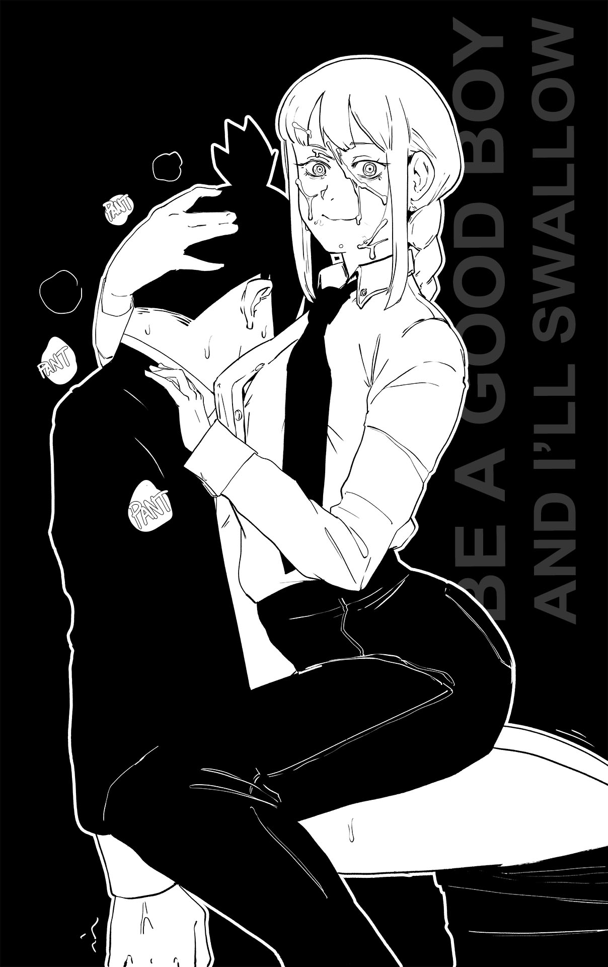 2d, chainsaw man, clothed, cowgirl position, cum on face, dry humping, female, female in suit, femdom, formal, formal attire, formal clothes, formal wear, girl in suit, hayakawa aki, image, makima (chainsaw man), necktie, office lady, suit and tie, tagme, tbdlewds, tease, teasing