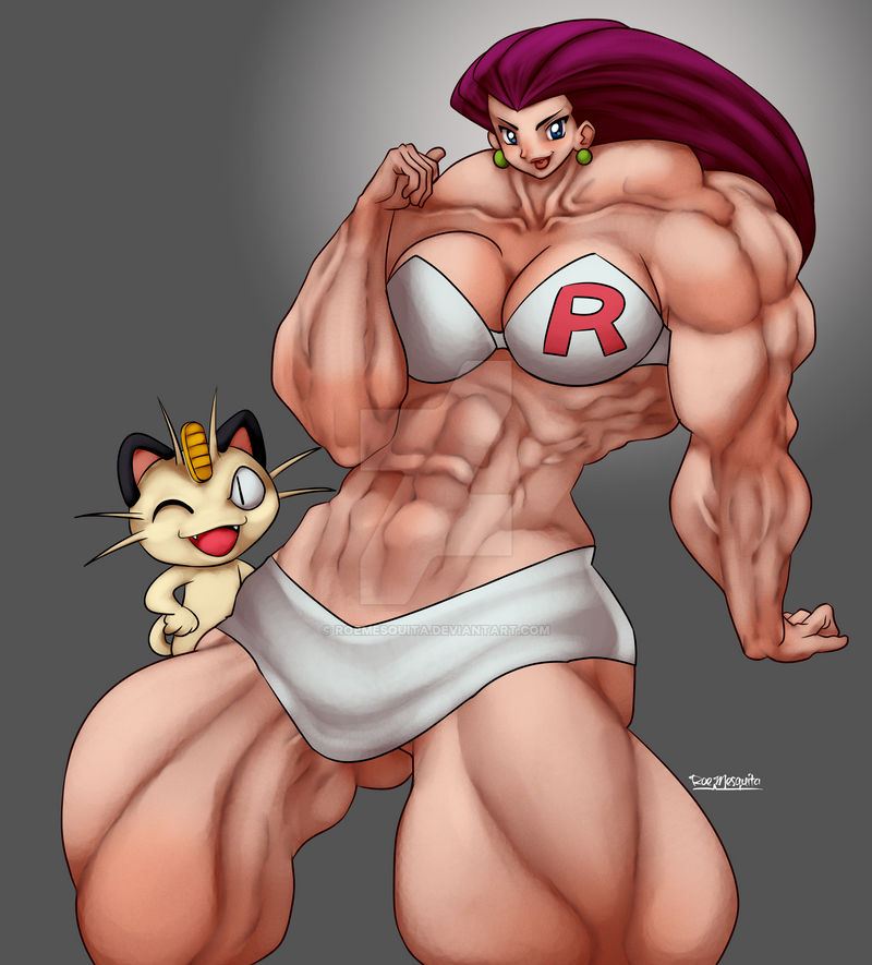 hyper_muscles jessie_(pokemon) meowth muscles muscular pokemon roemesquita team_rocket