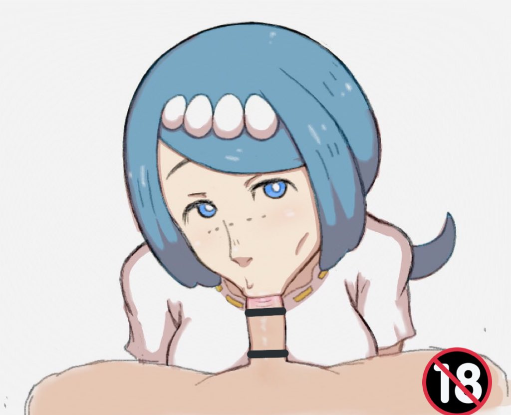 1boy 1girls blowjob blue_eyes blue_hair censor_bar censored fellatio fellatio_gesture female lana's_mother_(pokemon) long_hair mature_female milf mob_face nintendo nuranura-san oral penis pokemon pokemon_sm white_background