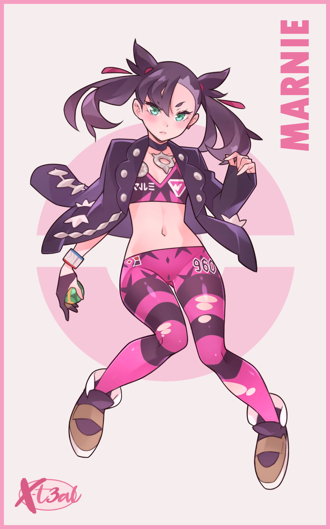 1girls, female, female only, green eyes, gym uniform, hi res, looking at viewer, marnie (pokemon), nintendo, pantyhose, pokemon, pokemon ss, solo, solo female, torn pantyhose, x-teal