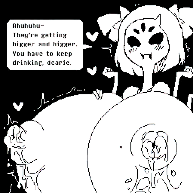 big breasts, black background, breast expansion, breast growth, breast growth (enlargement), breasts, breasts bigger than head, expansion, female, hair accessory, huge breasts, lactating, large nipples, looking at viewer, muffet, short hair, sinensian, undertale