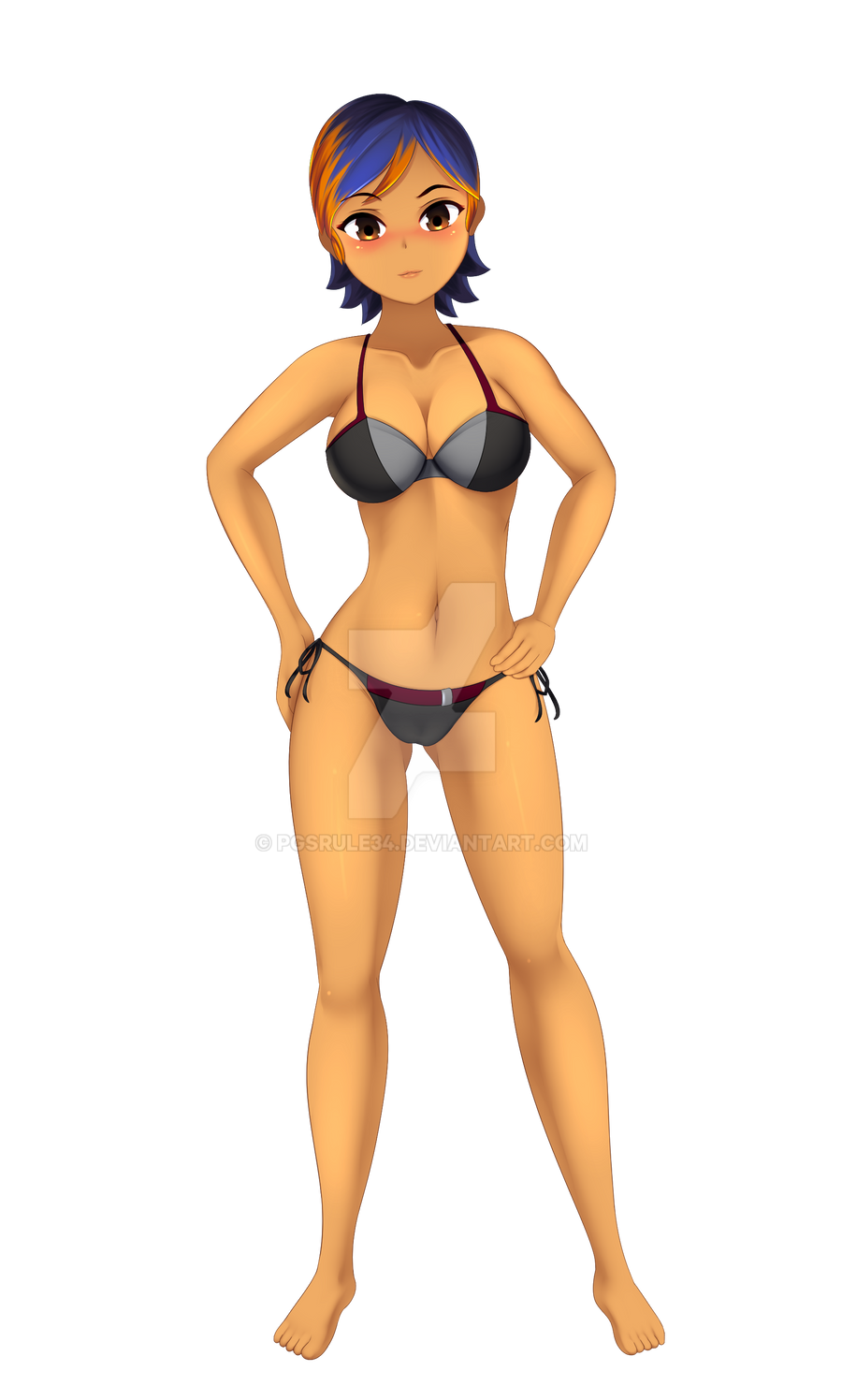 1girls big_breasts bikini breasts brown_eyes cleavage clothed clothing colored_hair female_focus female_only looking_at_viewer pgsrule34 pose revealing_clothes sabine_wren short_hair simple_background smile solo star_wars star_wars_rebels watermark