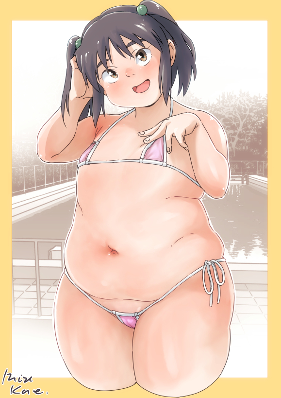 1girls bbw belly chubby female mizukane small_breasts twintails