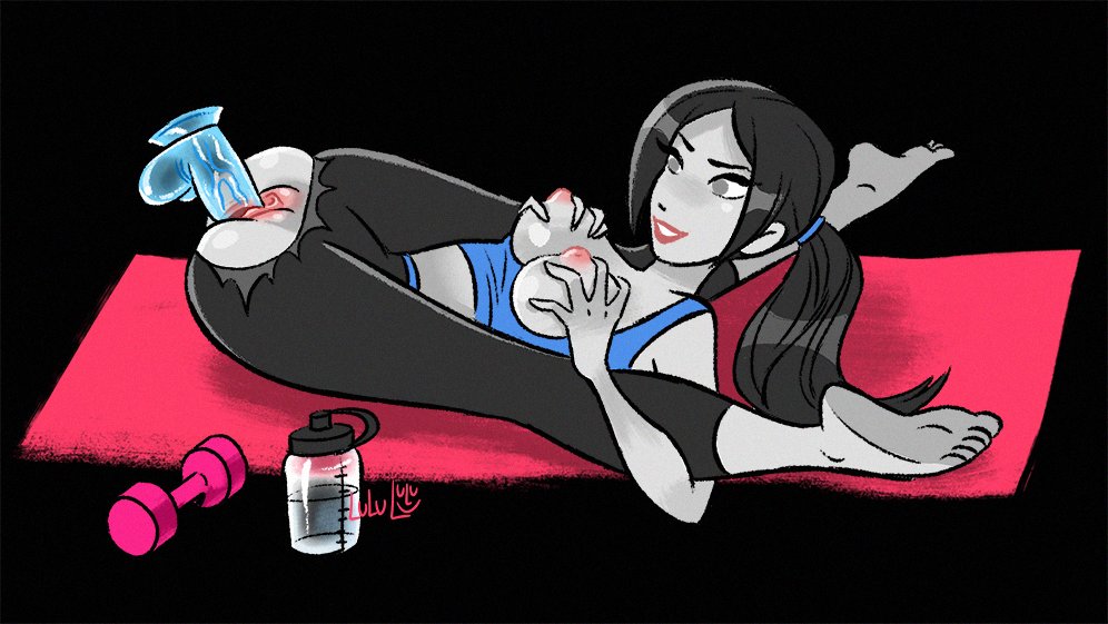 1girls, barefoot, breasts, contortion, dildo, exposed breasts, feet, female, fitness, leggings, lulu (artist), nipples, pussy, ripped clothing, sex toy, soles, solo, stretching, toes, weights, wii fit, wii fit trainer, wii fit trainer (female), yoga, yoga mat