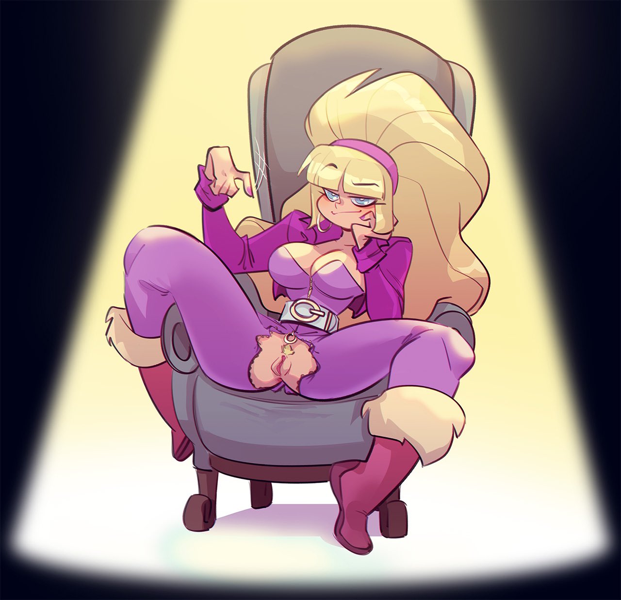 1girls, belt, big hair, blonde hair, blue eyes, boots, chair, cleavage, disney, disney channel, disney xd, earrings, female, female only, gravity falls, hairband, high heel boots, high heels, hoop earrings, imminent sex, imminent vaginal, inviting, inviting to sex, jacket, long hair, nail polish, on chair, oyamanekonsfw, pacifica northwest, pointing, presenting pussy, pubic hair, pussy, pussy cutout, sitting, sitting on chair, smile, smug, solo, spread legs, straight hair, torn clothes, white female