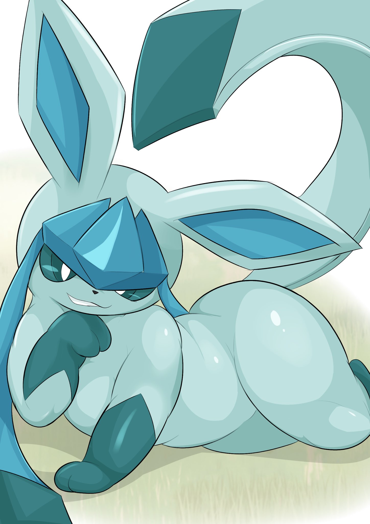 1girls, adorable, blue body, blue eyes, blue hair, blue skin, cute, cute face, ear, eeveelution, female, female only, fur, furry, furry only, glaceon, looking at viewer, lying, lying down, naked, nintendo, nude, nude female, pokémon (species), pokemon, pokemon (species), solo, solo female, tail, thighs, type